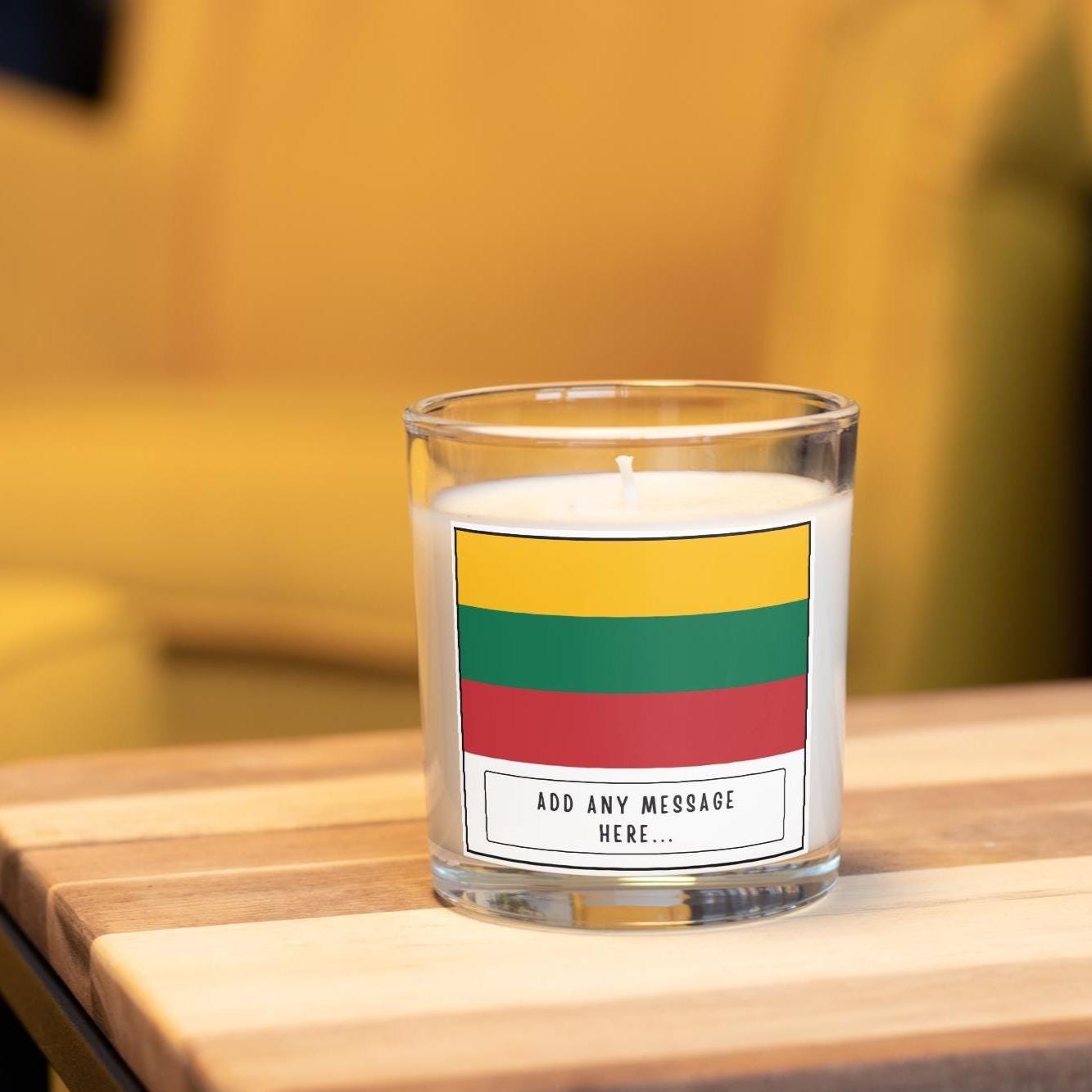 Lithuania Personalised Candle | Flag of Lithuania | Lithuanian Flag | Custom Lithuanian Message | Gift for Lithuanian Friend | Home Décor Etsy
