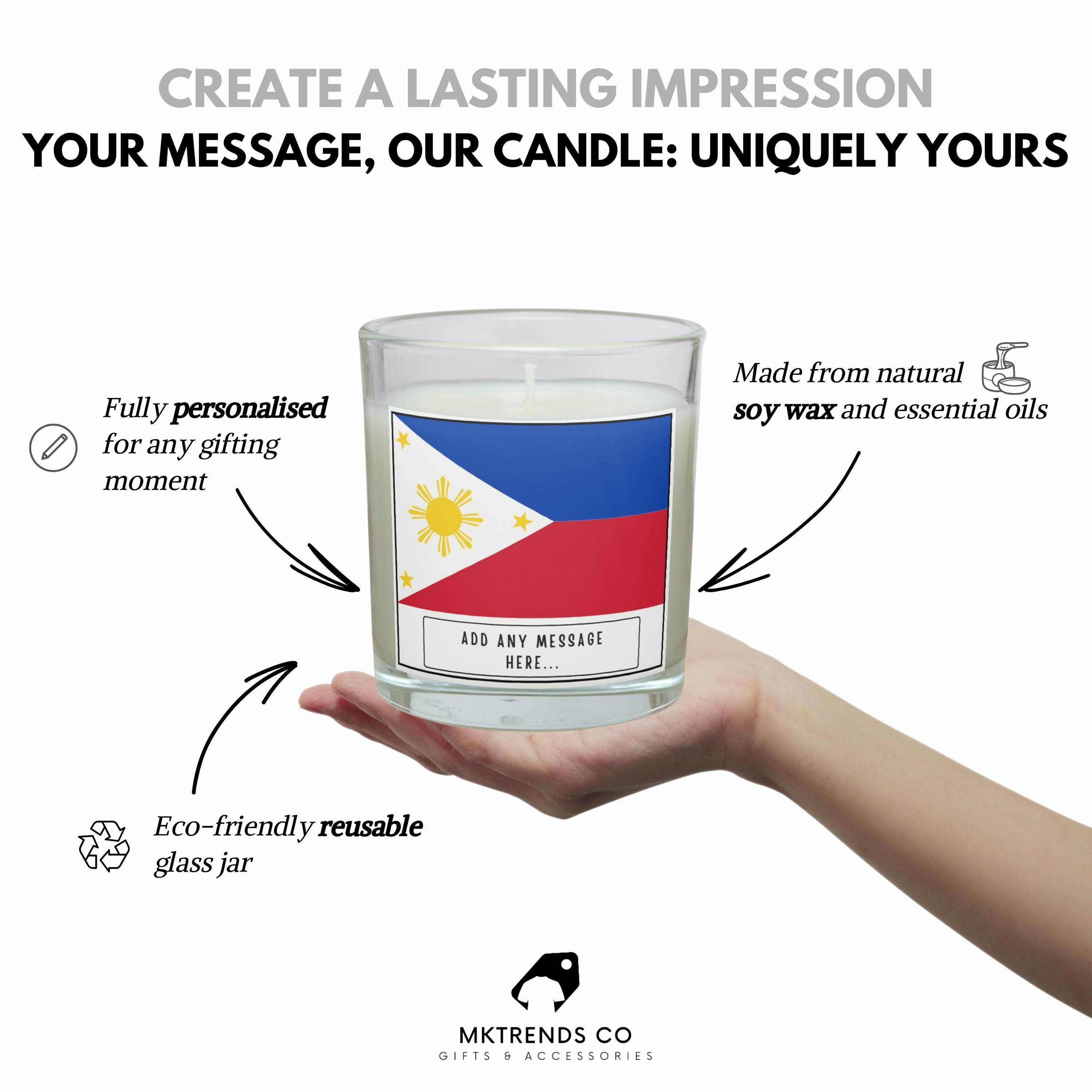 Philippines Personalised Candle | Flag of Philippines | Filipino Flag Gift | Custom Filipino Message | Filipino Gift |Philippines Home Decor Etsy