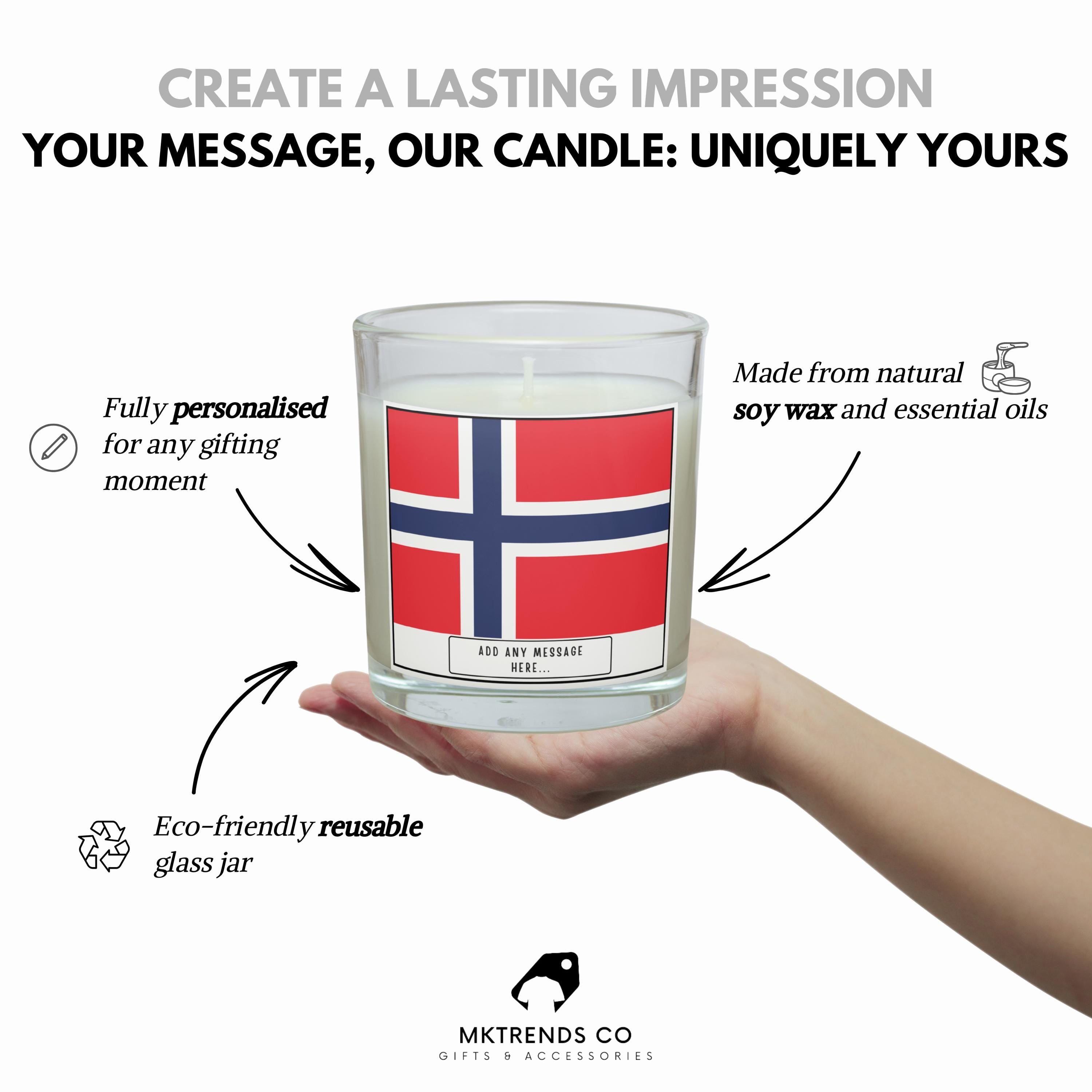 Norway Personalised Candle | Flag of Norway | Norwegian Flag | Gift for Norwegian | Custom Norwegian Message | Norwegian Home Decor | Norway Etsy