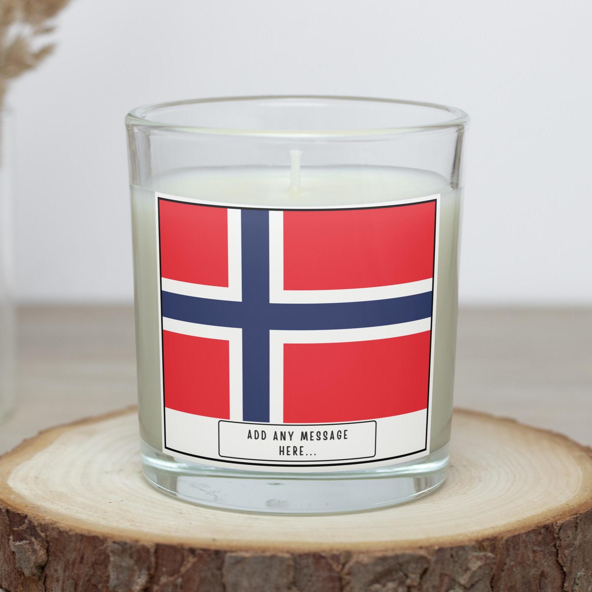 Norway Personalised Candle | Flag of Norway | Norwegian Flag | Gift for Norwegian | Custom Norwegian Message | Norwegian Home Decor | Norway Etsy