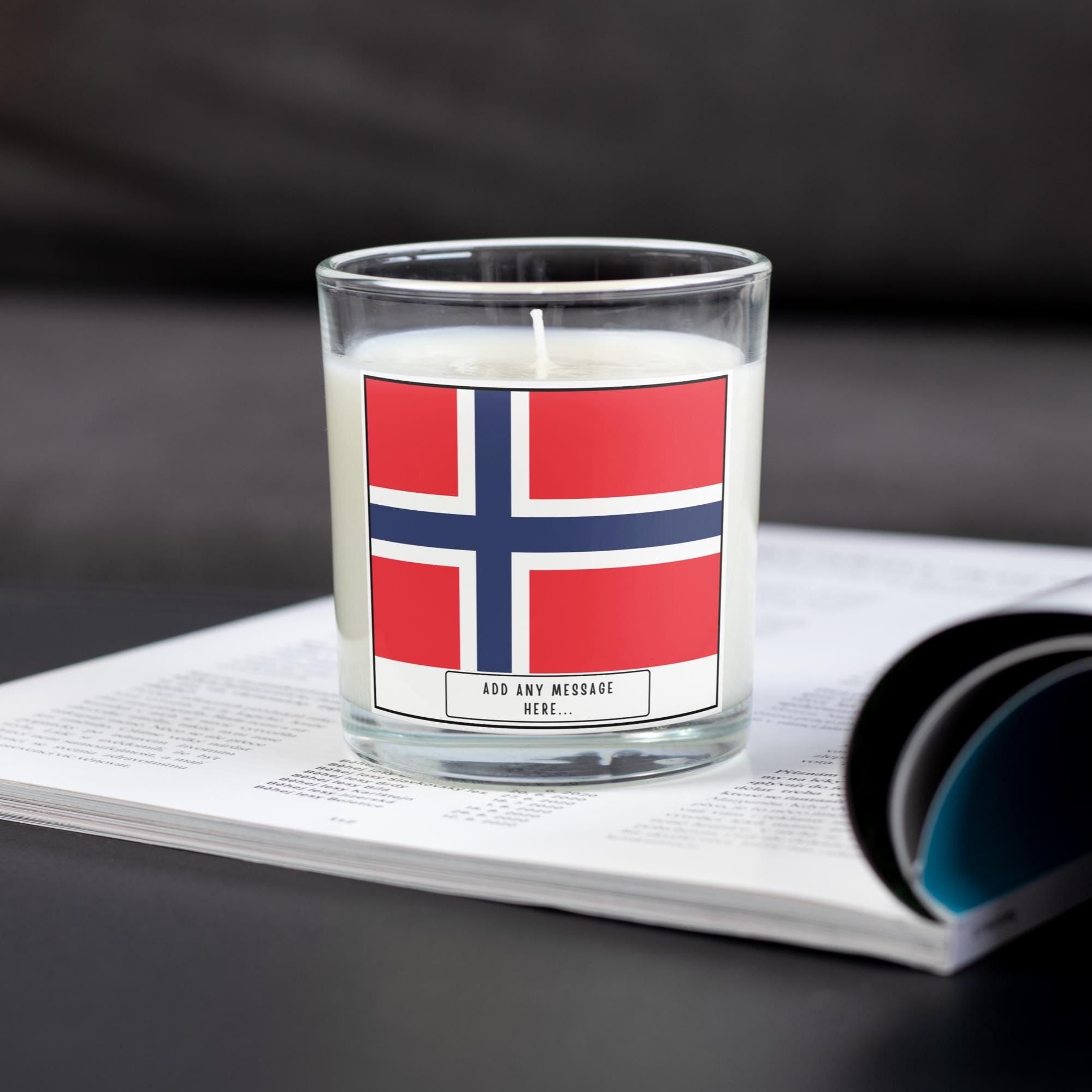 Norway Personalised Candle | Flag of Norway | Norwegian Flag | Gift for Norwegian | Custom Norwegian Message | Norwegian Home Decor | Norway Etsy