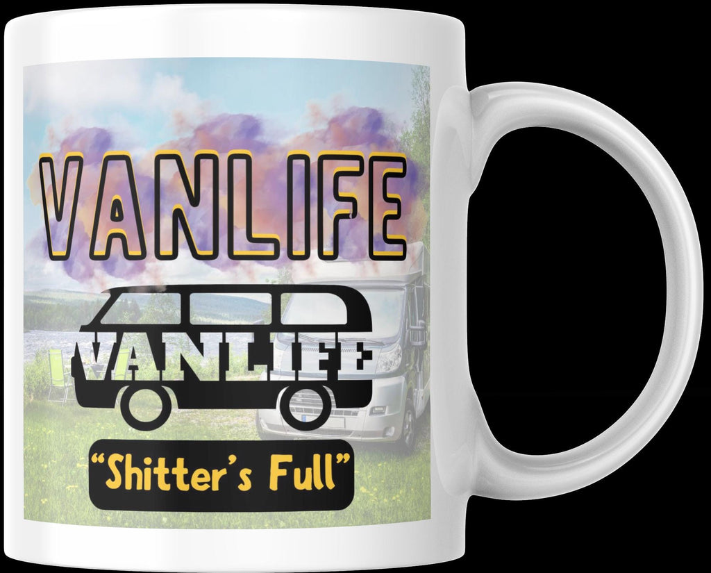 Funny Personalised Vanlife Mug | Shitters Full Camper Gift | Scenic Lake & Mountain Design | Custom Message | UK Motorhome Present Etsy