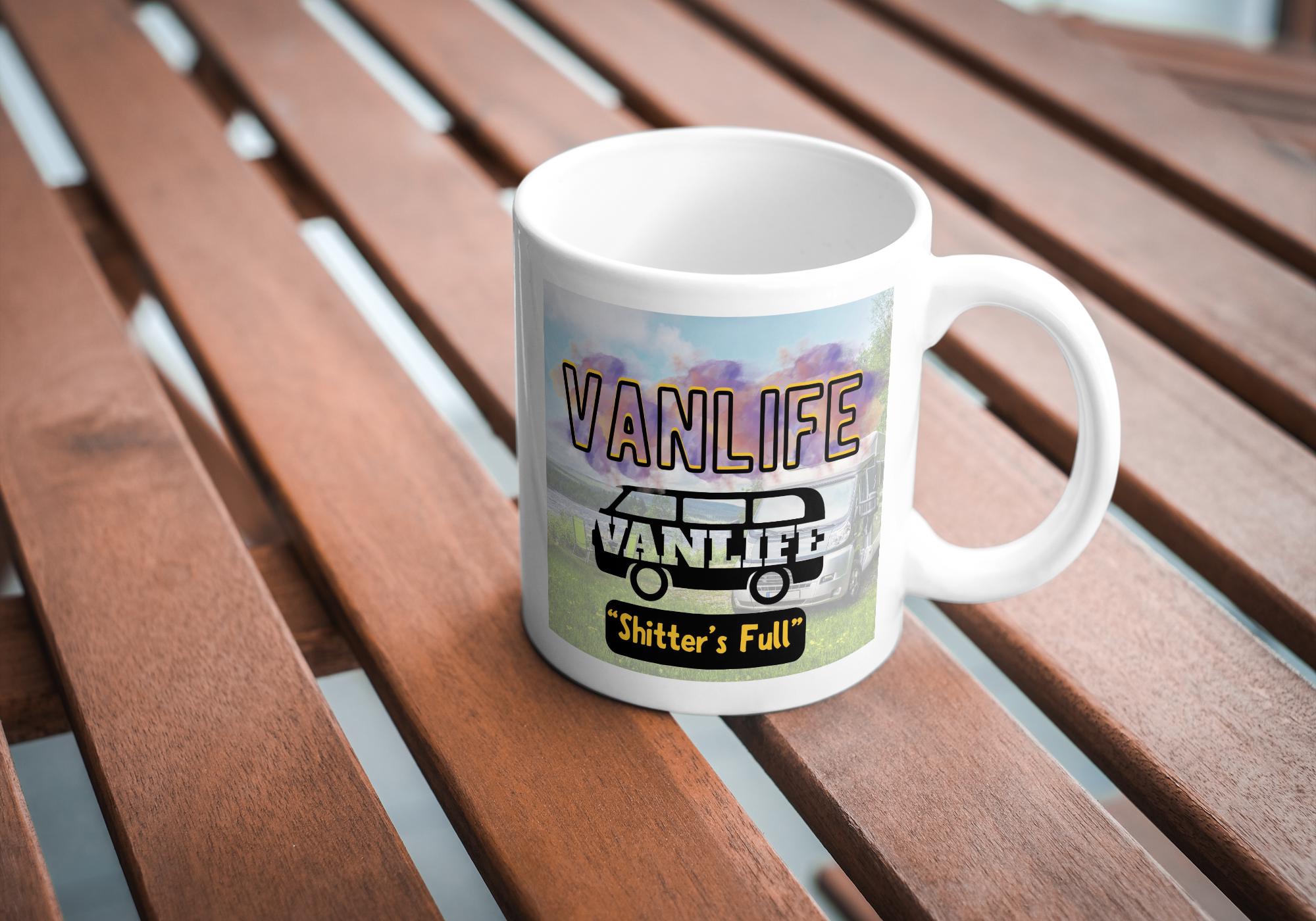 Funny Personalised Vanlife Mug | Shitters Full Camper Gift | Scenic Lake & Mountain Design | Custom Message | UK Motorhome Present Etsy