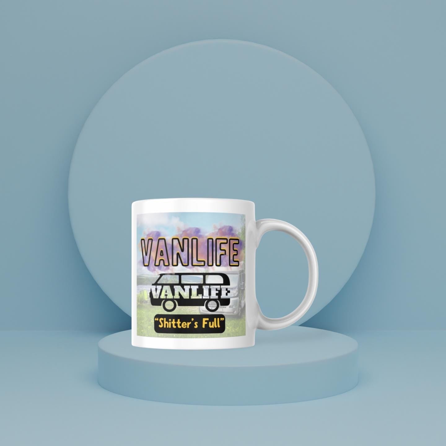 Funny Personalised Vanlife Mug | Shitters Full Camper Gift | Scenic Lake & Mountain Design | Custom Message | UK Motorhome Present Etsy
