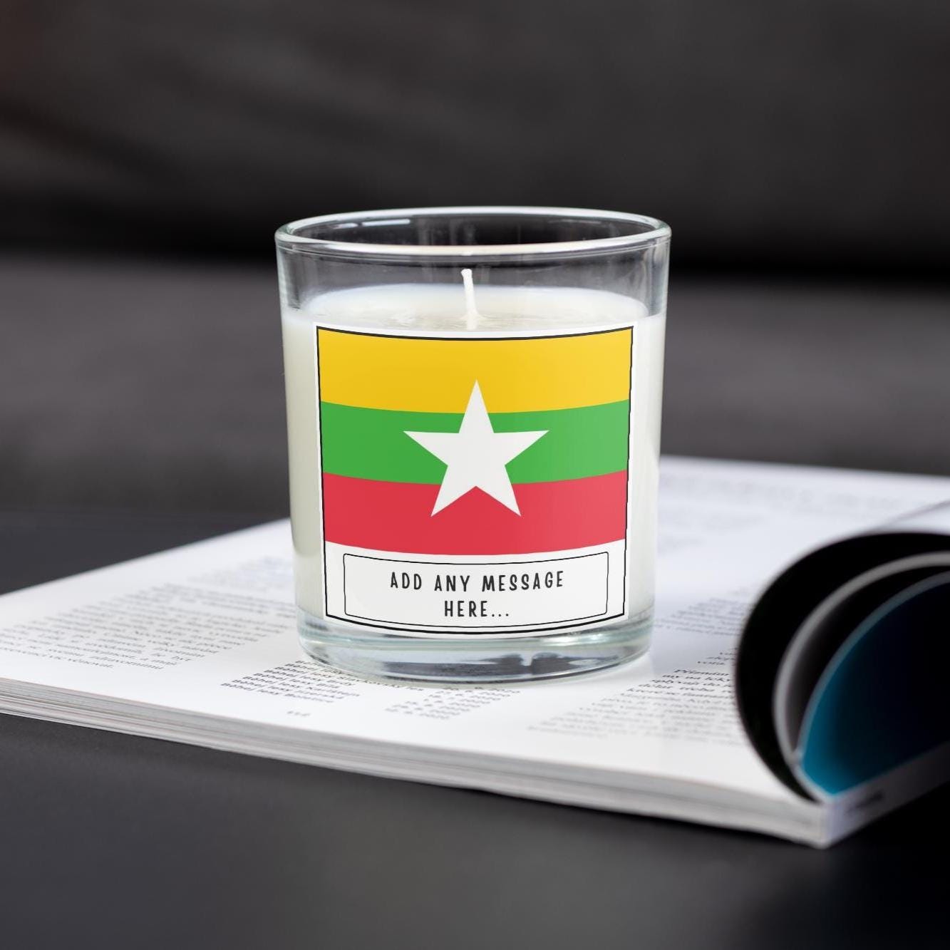 Myanmar Personalised Candle | Flag of Myanmar | Burmese Flag Gift | Gift for Burmese | Myanmar Home Decor | Burmese Home Decor Candle Gift Etsy