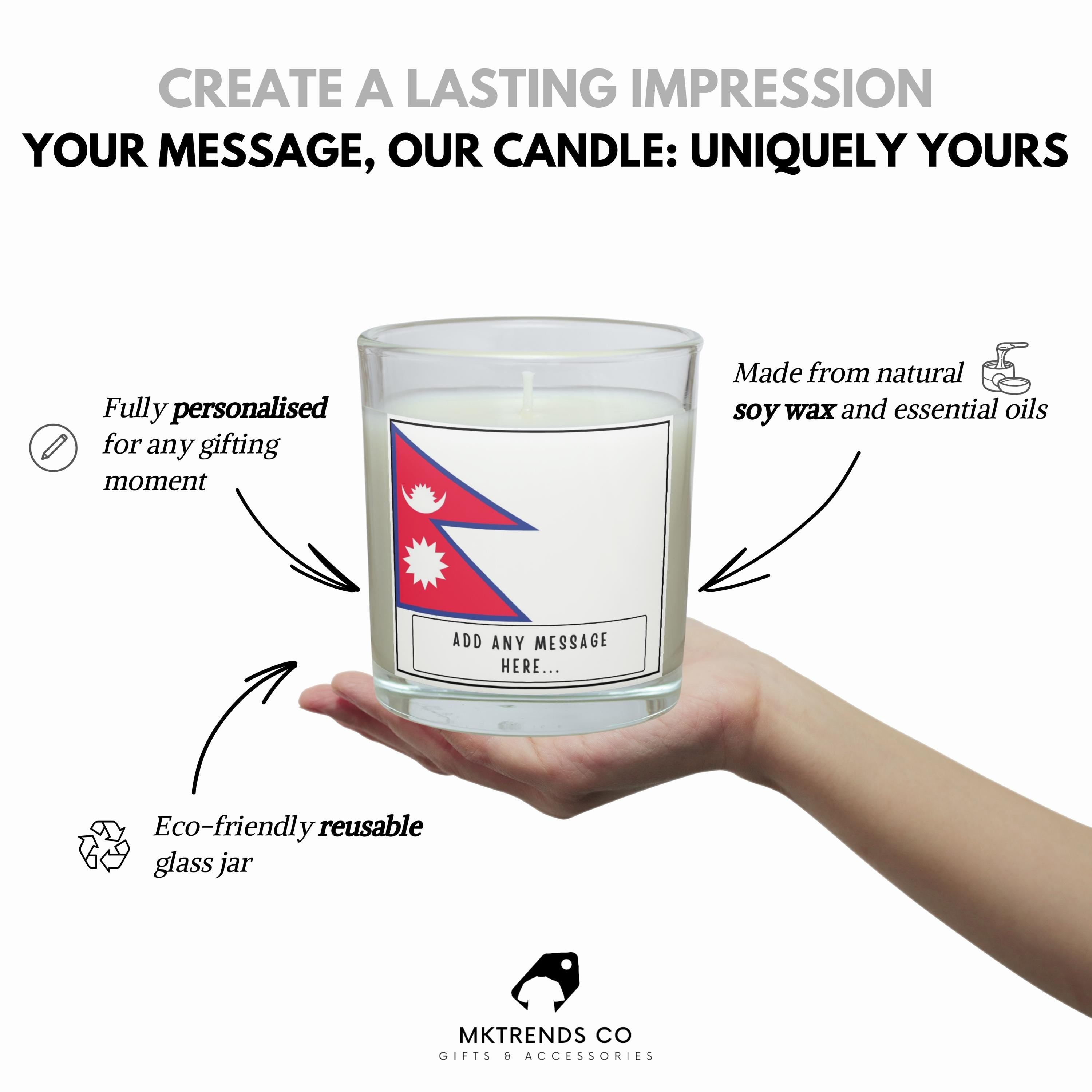 Nepal Personalised Candle | Nepal Flag | Nepali Flag Gift | Custom Nepali Candle | Gift for Nepalese | Nepalese Message | Nepal Home Decor Etsy