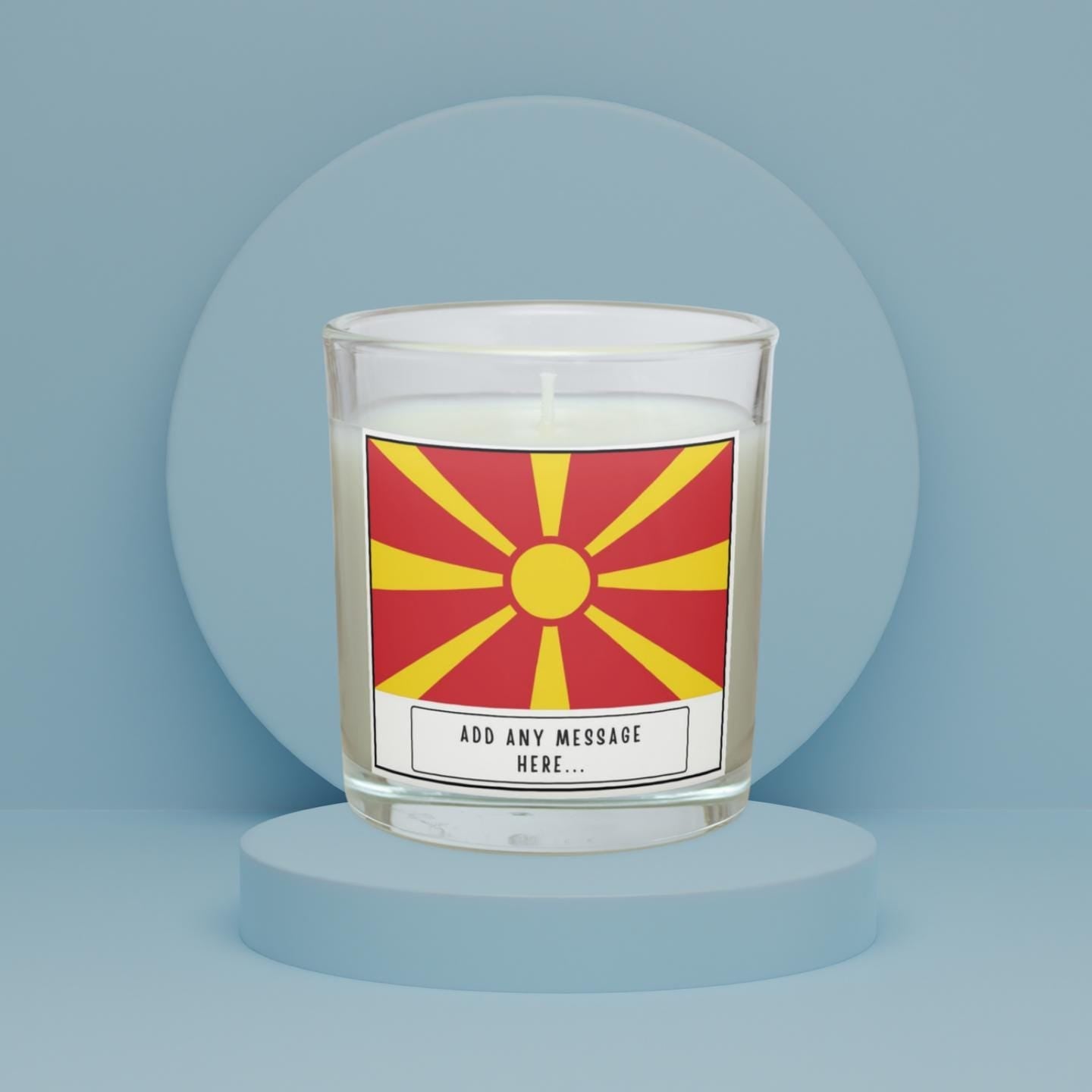 Macedonia Personalised Candle | Flag of Macedonia | Macedonian Flag | Custom Macedonian Message | Gift for Macedonian | Macedonia Home Decor Etsy