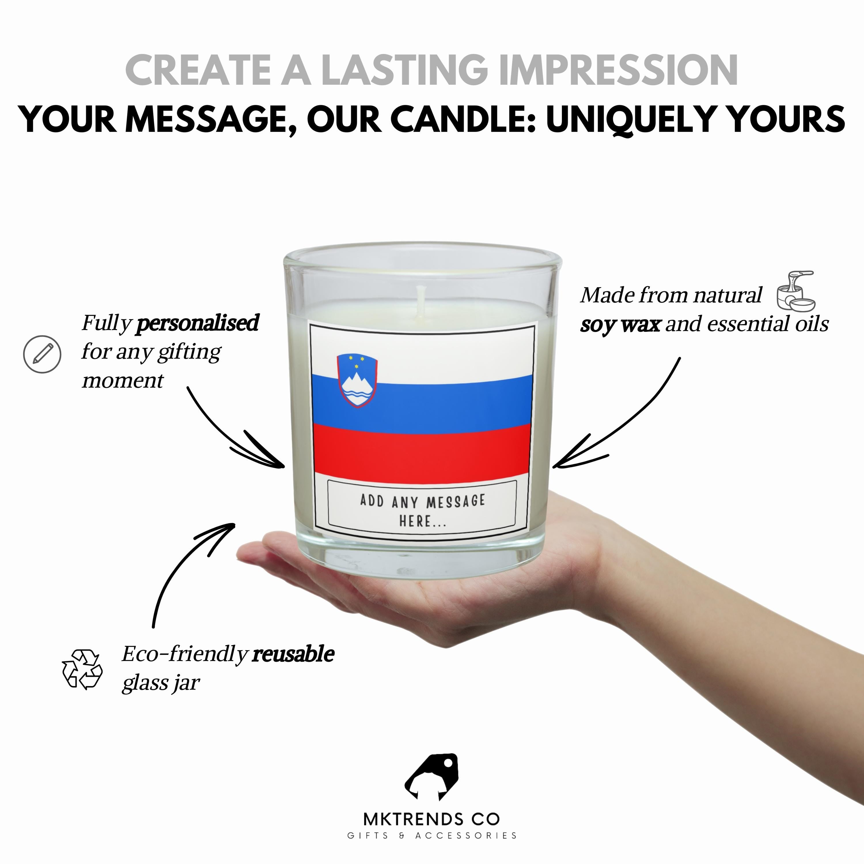 Slovenia Personalised Candle | Flag of Slovenia | Slovenian Flag | Custom Slovenian Message Gift | Slovenian Home Decor | Slovenia Culture Etsy