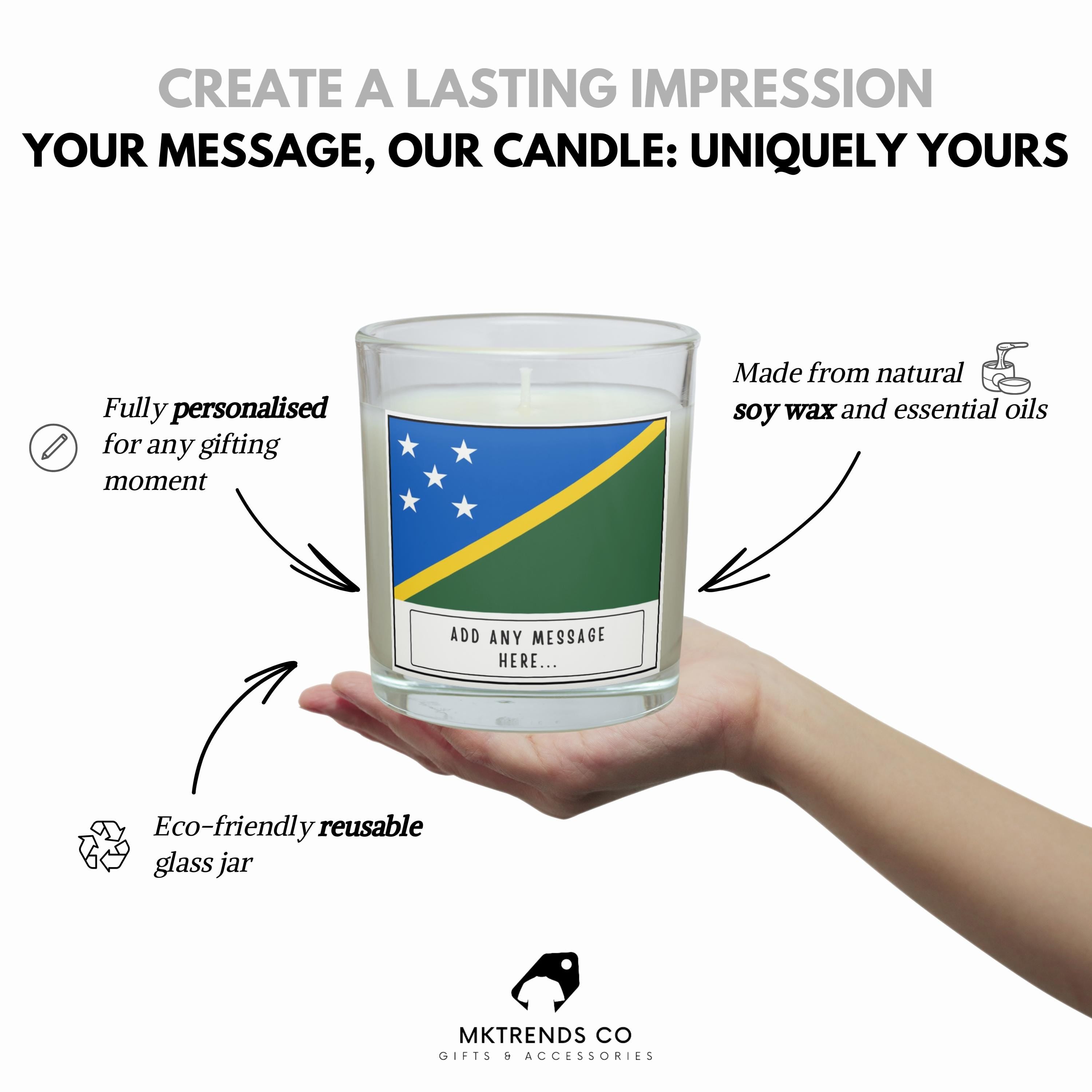 Solomon Islands Personalised Candle | Flag of Solomon Islands | Solomon Island Roots Gift | Solomon Islands Home Decor | Custom Message Gift Etsy