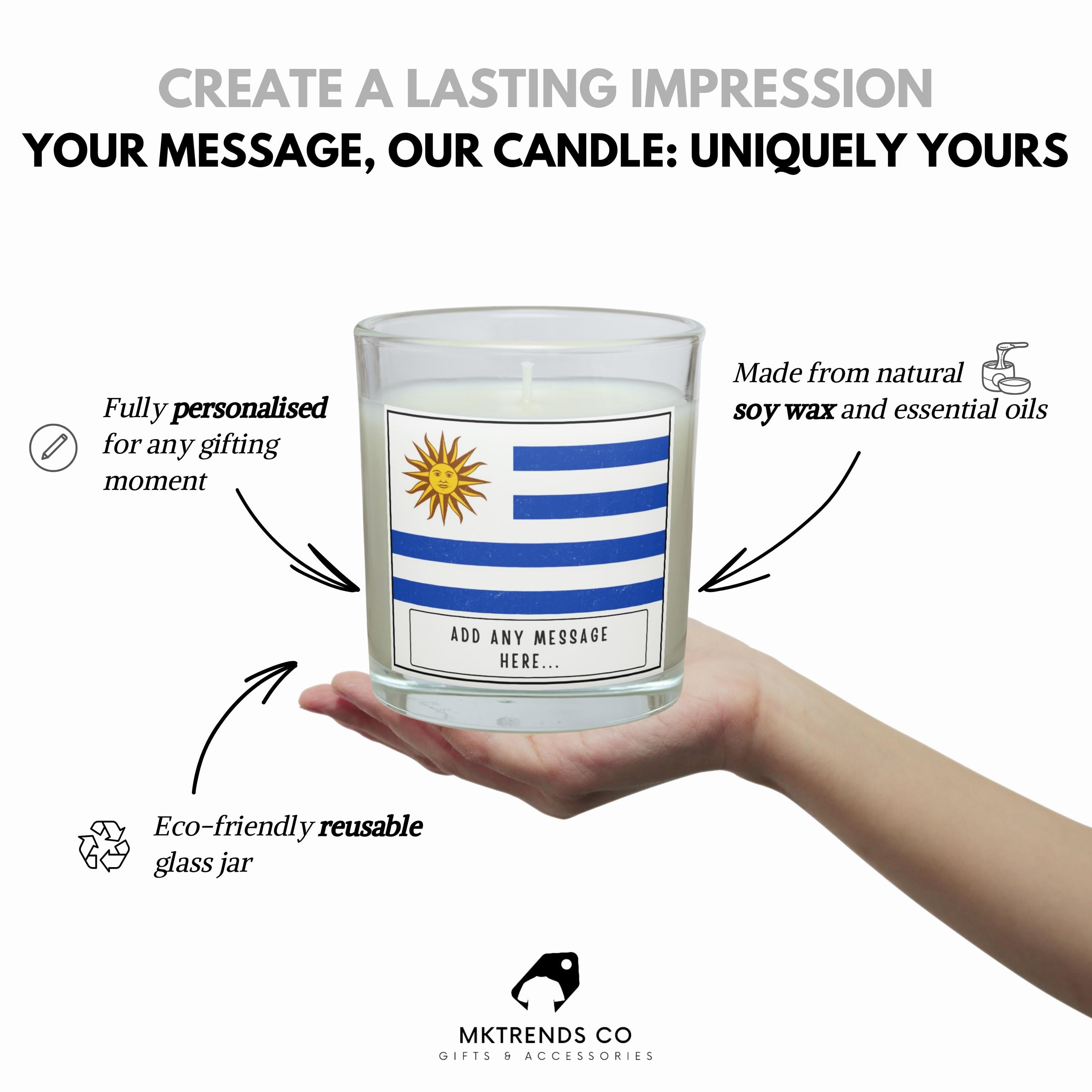 Uruguay Personalised Candle | Flag of Uruguay | Uruguayan Flag | Custom Uruguayan Message Gift | Uruguay Gift | Uruguayan Home Decor Candle Etsy