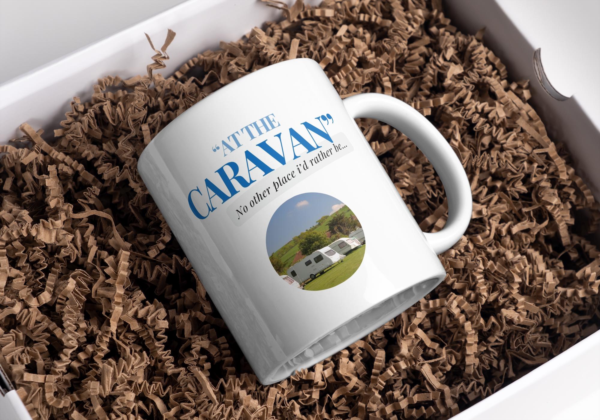 Personalised Caravan Photo Mug | At the Caravan Design | Add Your Own Image & Message | Funny Caravan Gift | UK Camping Present | Novelty Etsy