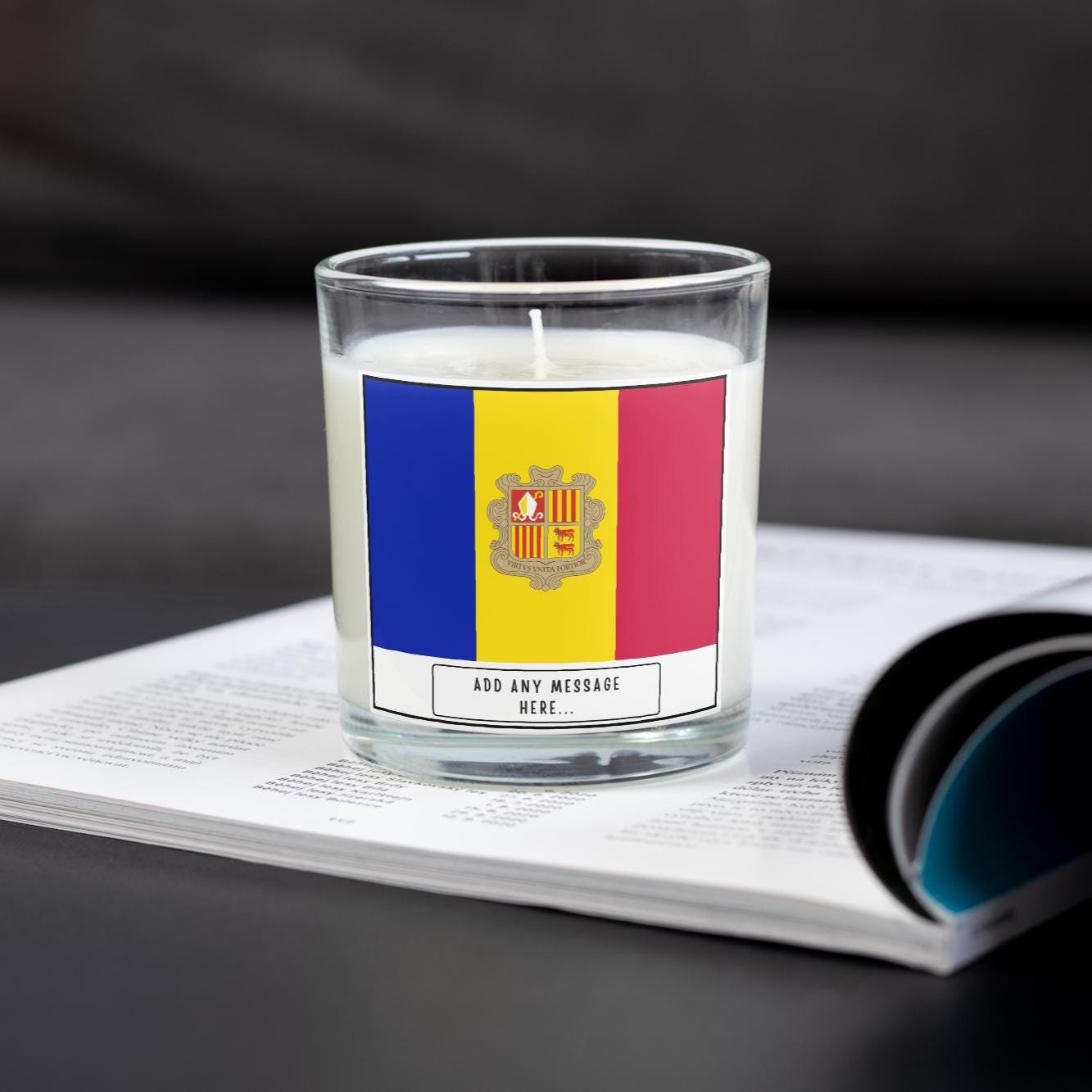 Andorra Personalised Candle | Flag of Andorra | Andorran Flag Gift | Custom Message Andorra Gift | Gift for Andorran | Andorra Home Decor Etsy