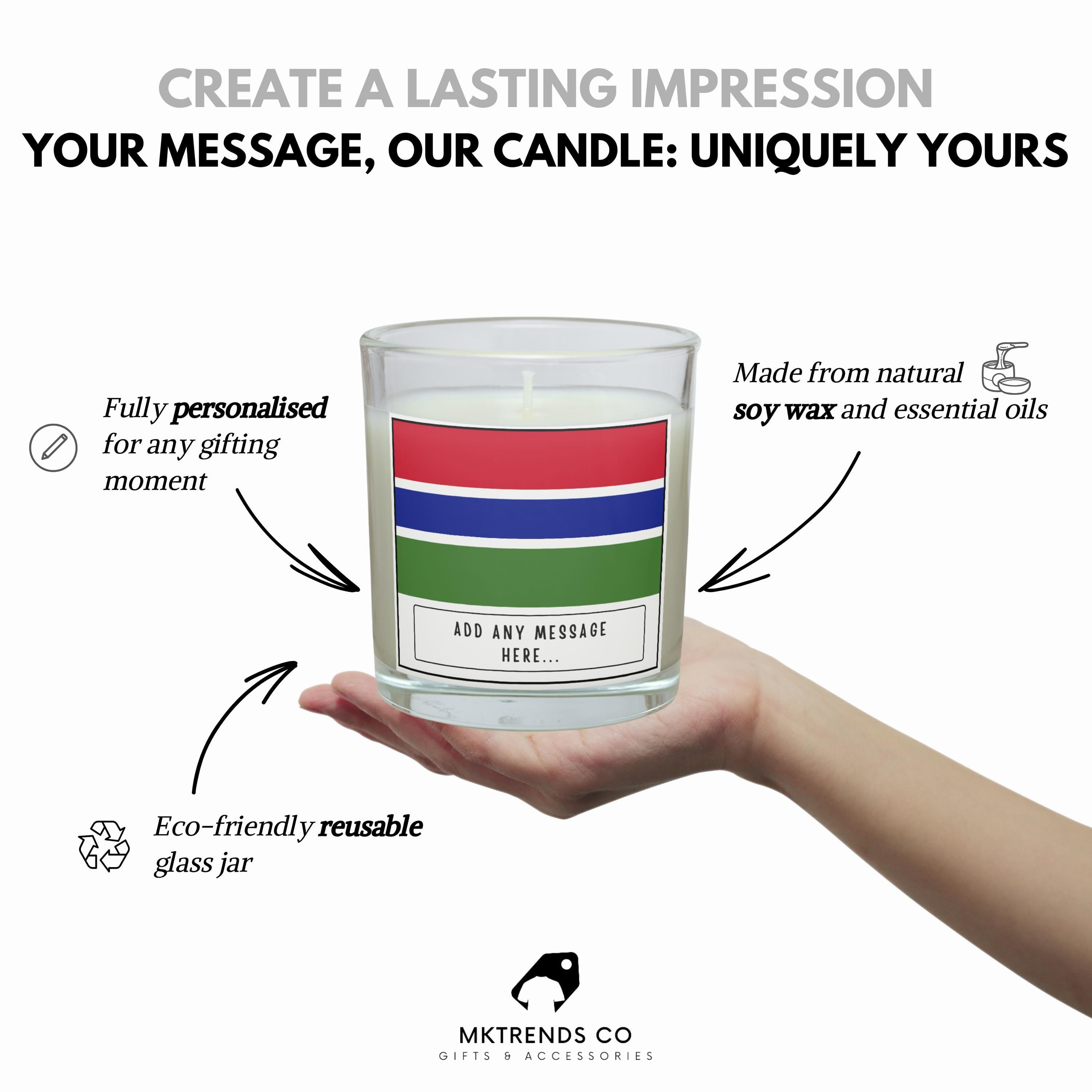 Gambia Personalised candle | Flag of Gambia | Gambian Flag | Custom Gambian Message | Gift for Gambian | Gambian Home Decor | Gambia Candle Etsy