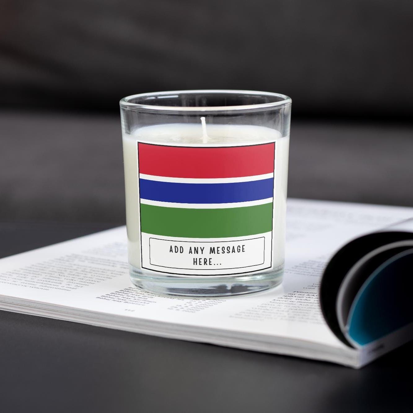 Gambia Personalised candle | Flag of Gambia | Gambian Flag | Custom Gambian Message | Gift for Gambian | Gambian Home Decor | Gambia Candle Etsy