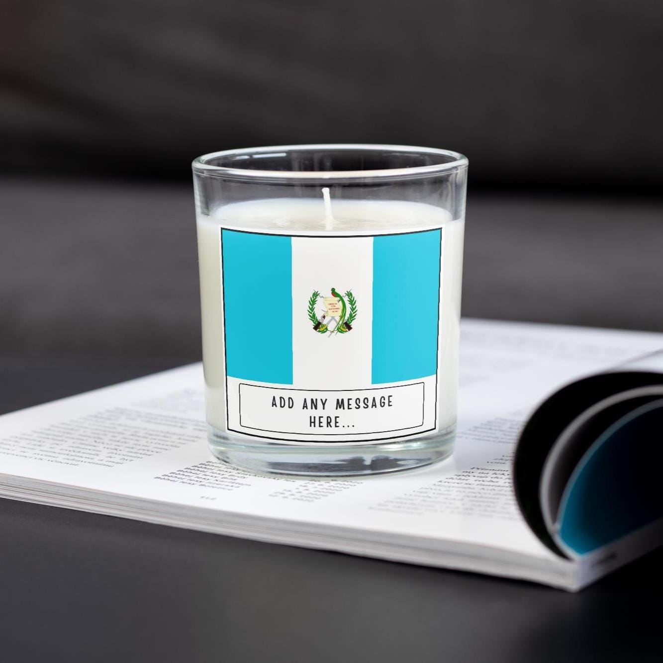 Guatemala Personalised Candle | Flag of Guatemala | Guatemalan Flag | Custom Guatemala Message | Gift for Guatemalan | Guatemalan Home Decor Etsy