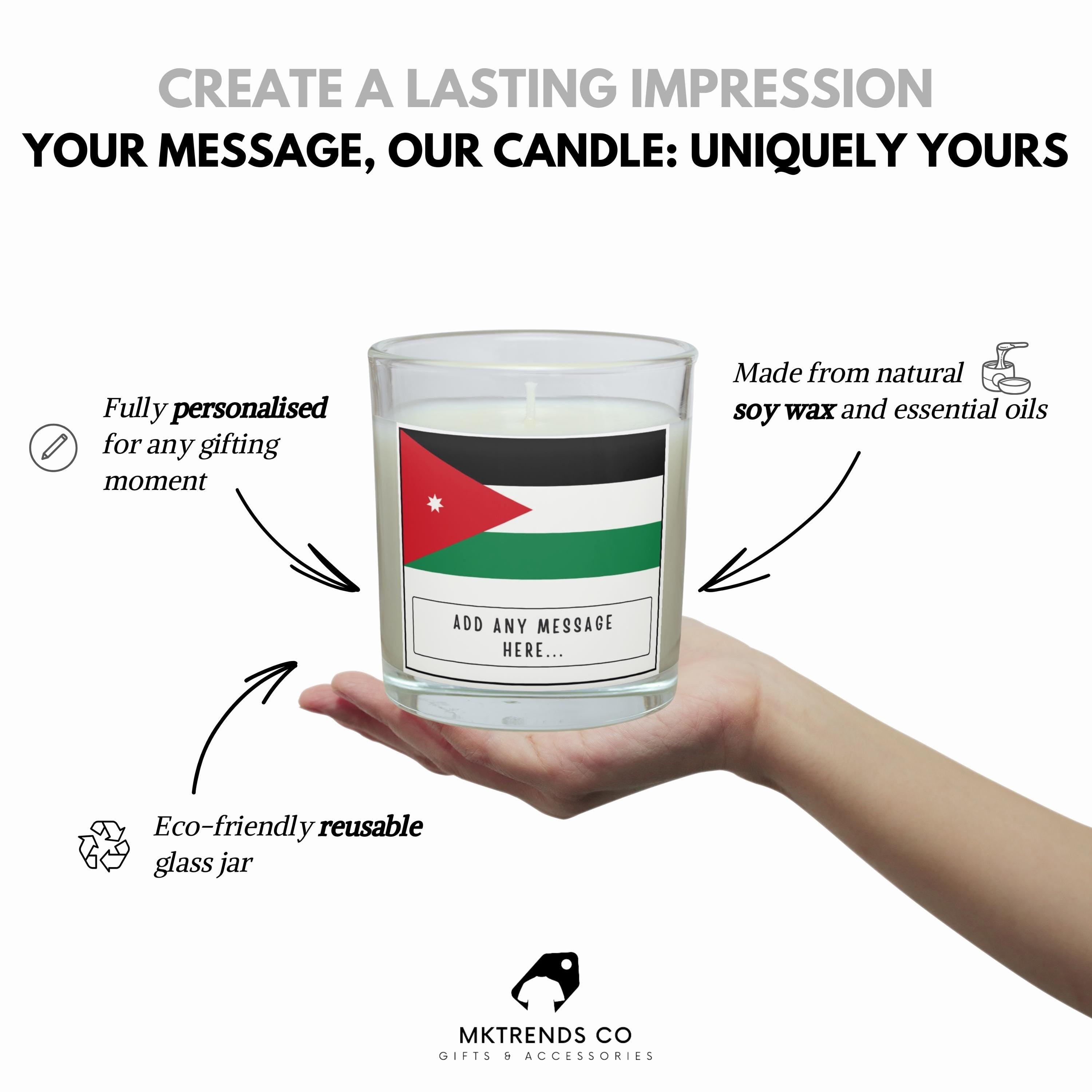 Jordan Personalised Candle | Flag of Jordan | Jordanian Flag | Custom Jordan Message | Gift for Jordanian | Jordan Home Decor | Jordan Gift Etsy