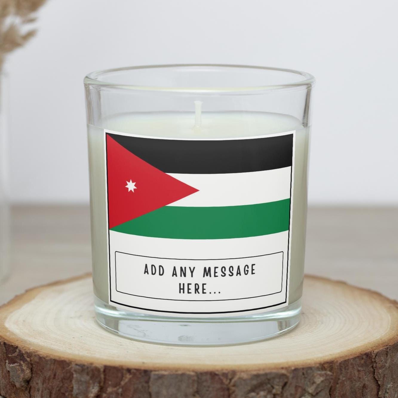 Jordan Personalised Candle | Flag of Jordan | Jordanian Flag | Custom Jordan Message | Gift for Jordanian | Jordan Home Decor | Jordan Gift Etsy