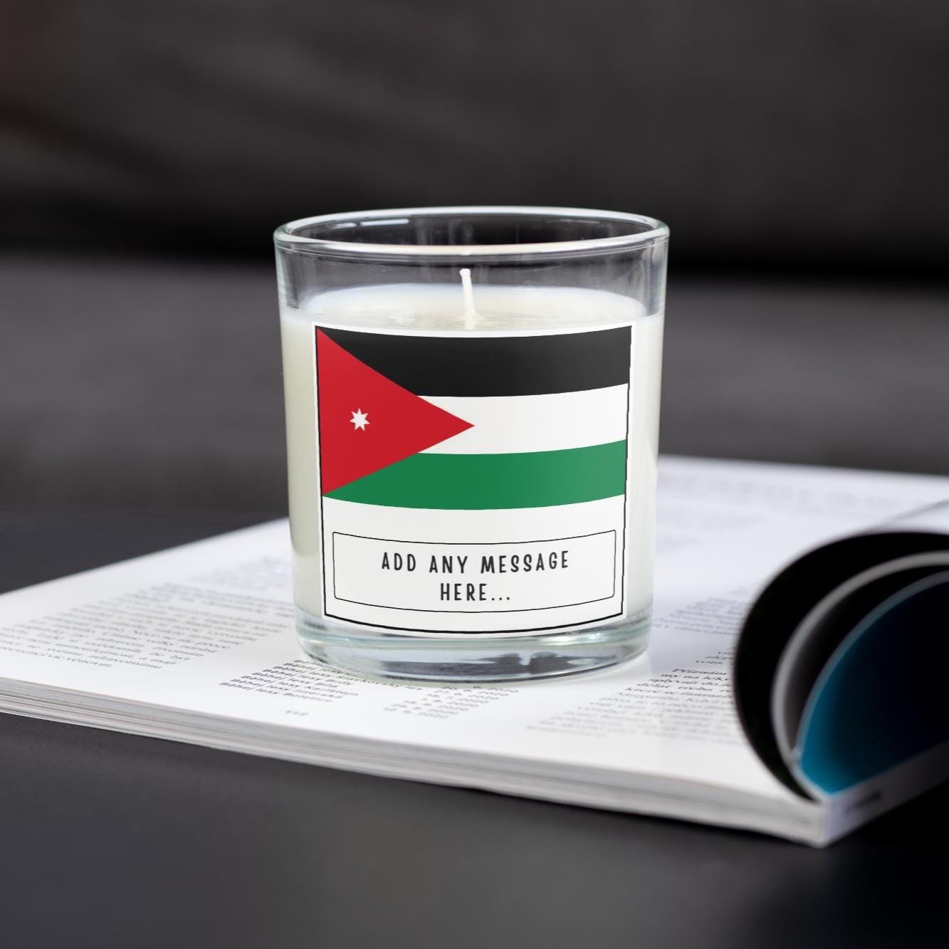 Jordan Personalised Candle | Flag of Jordan | Jordanian Flag | Custom Jordan Message | Gift for Jordanian | Jordan Home Decor | Jordan Gift Etsy