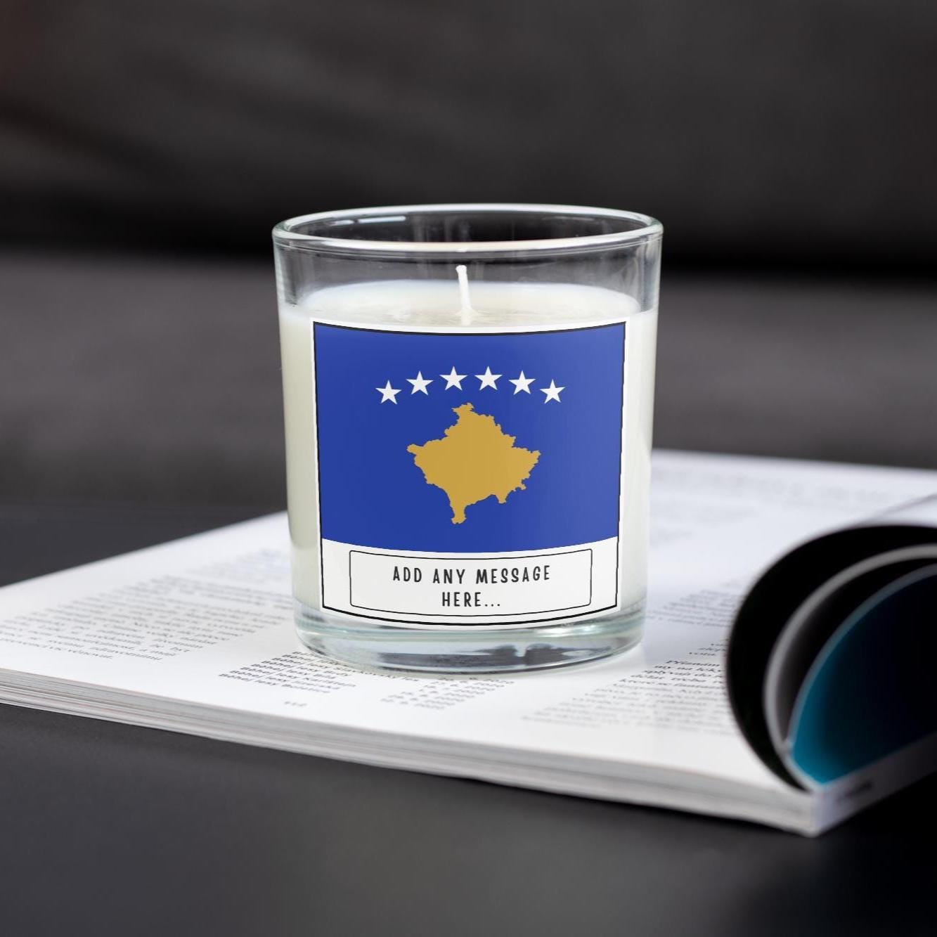 Kosovo Personalised Candle | Kosovo Flag | Kosovan Flag Gift | Custom Message Kosovo Candle | Gift for Kosovan | Kosovo Home Decor | Kosovan Etsy