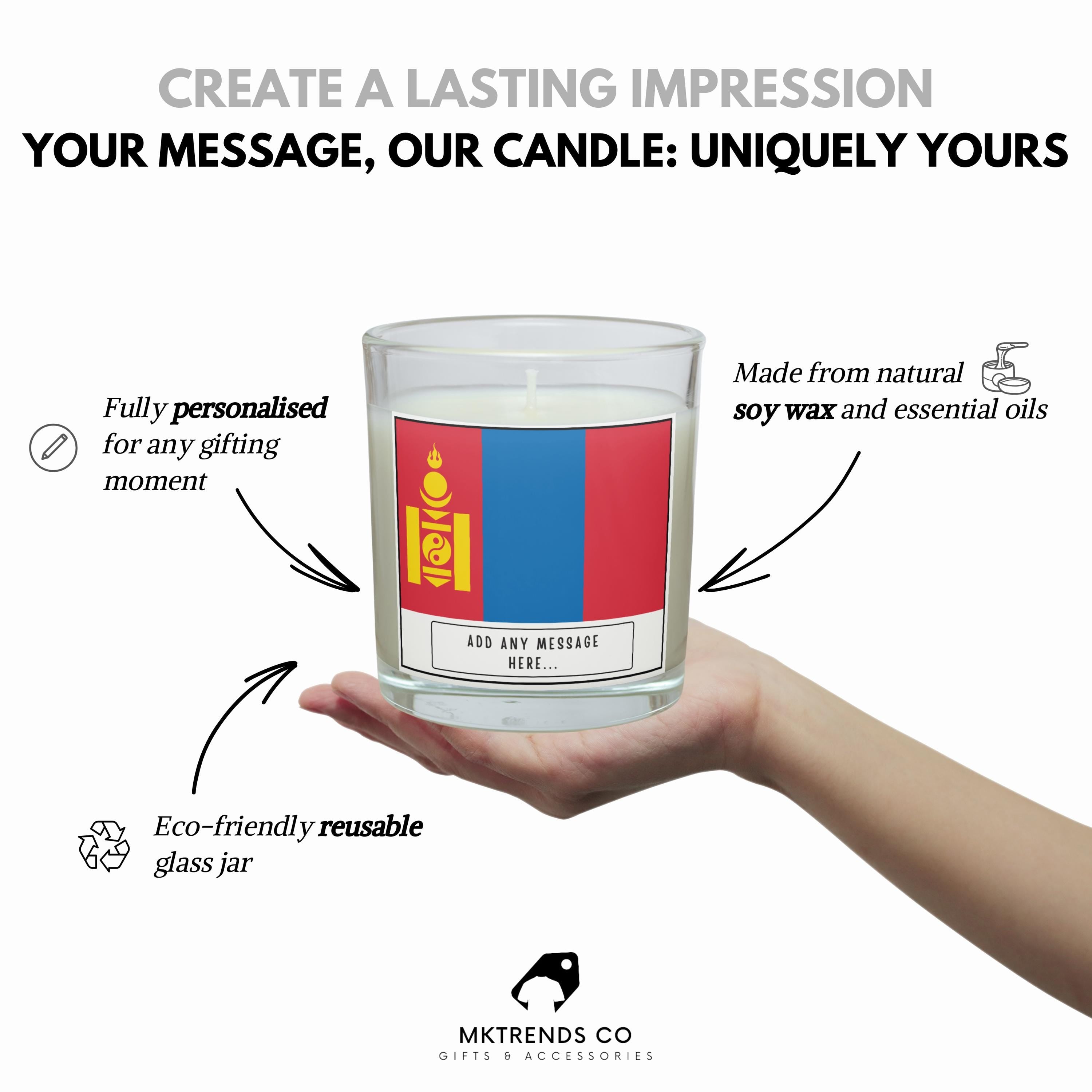 Mongolia Personalised Candle | Flag of Mongolia | Mongolian Flag | Custom Mongolian Message Gift | Gift for Mongolian | Mongolian Home Decor Etsy