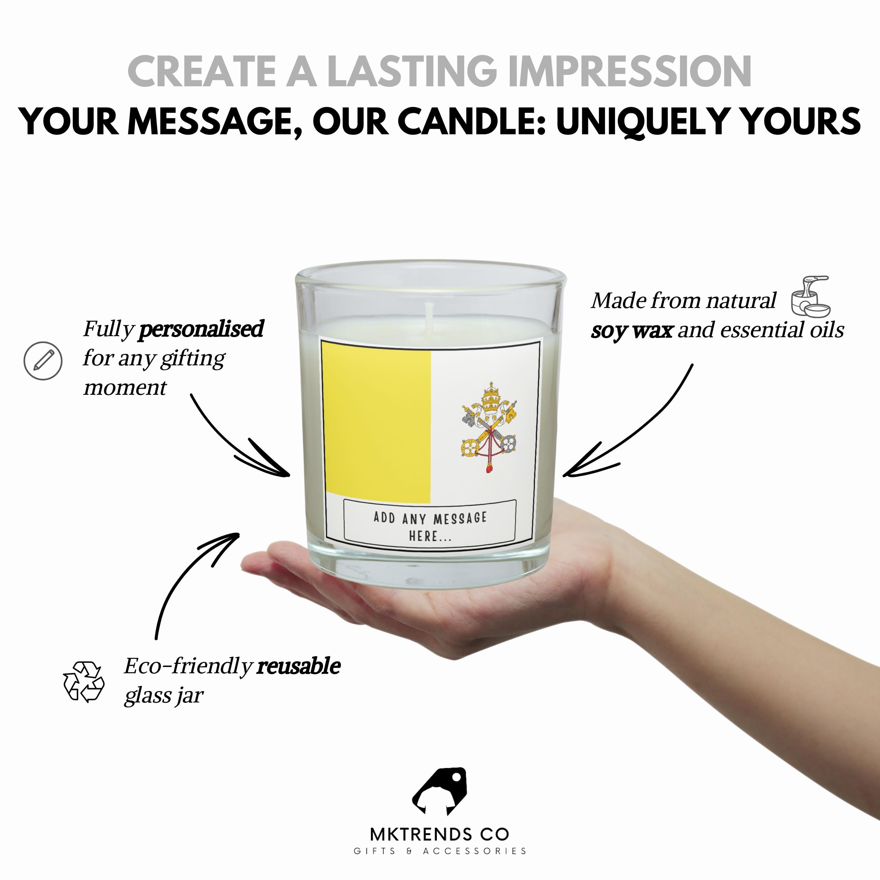 Vatican City Personalised Candle | Flag of Vatican City | Vatican Flag | Custom Message Vatican City Gift | Catholic Gift | Papal Home Decor Etsy