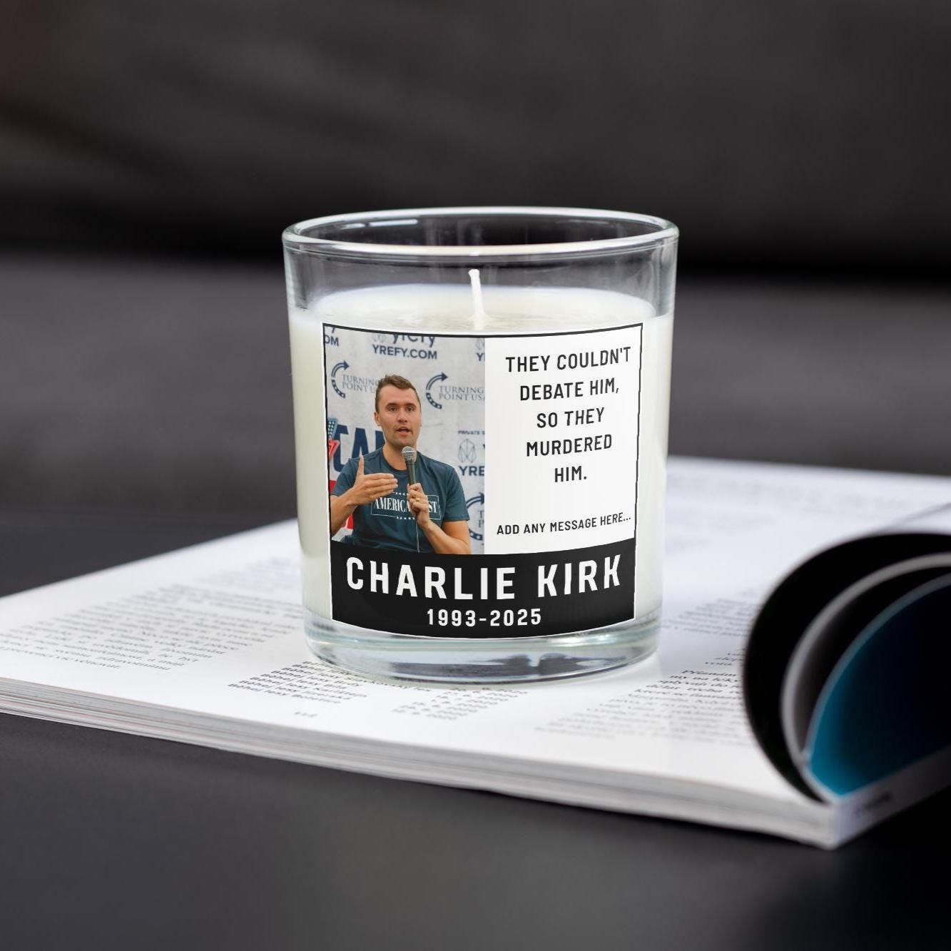 Charlie Kirk Debate Custom Memorial Candle | In Loving Memory of Charlie Kirk | Turning Point | Charlie Kirk Remembrance Personalised Candle Etsy