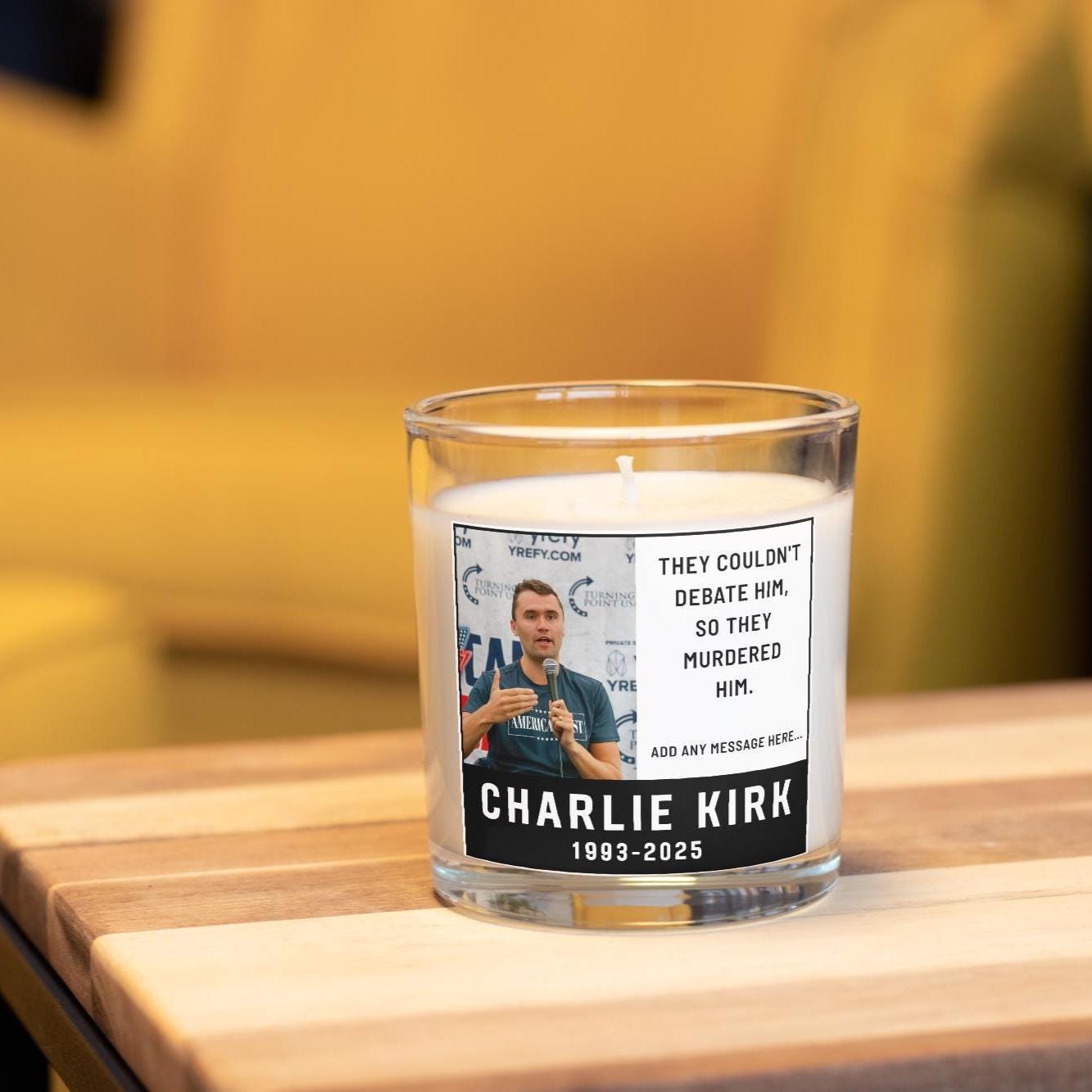 Charlie Kirk Debate Custom Memorial Candle | In Loving Memory of Charlie Kirk | Turning Point | Charlie Kirk Remembrance Personalised Candle Etsy
