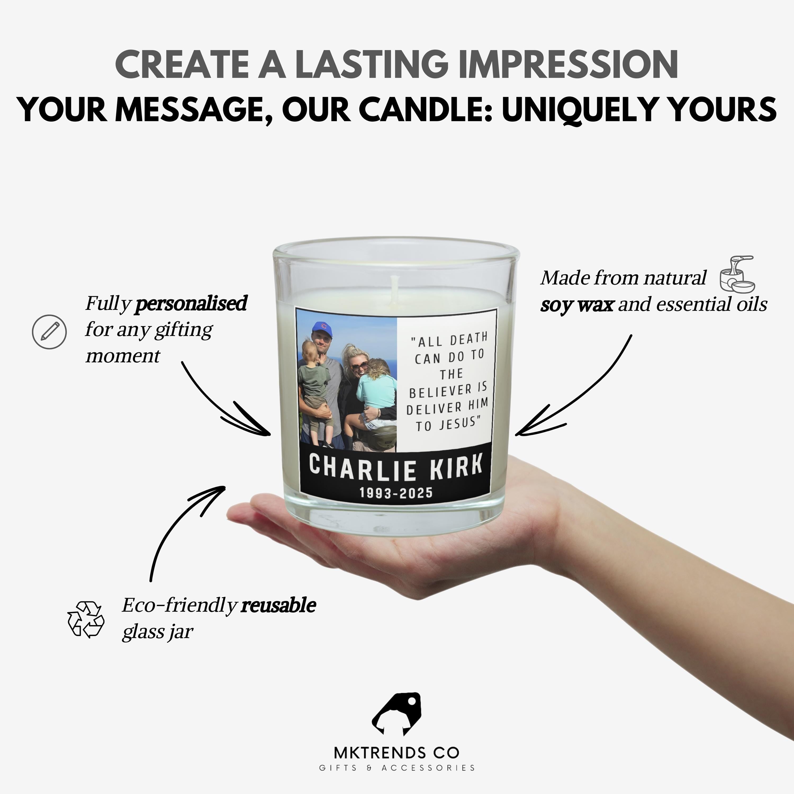 Charlie Kirk Religious Personalised Candle | Custom Charlie kirk Spiritual Candle | Charlie Kirk Remembrance Quote | Charlie Kirk Tribute Etsy