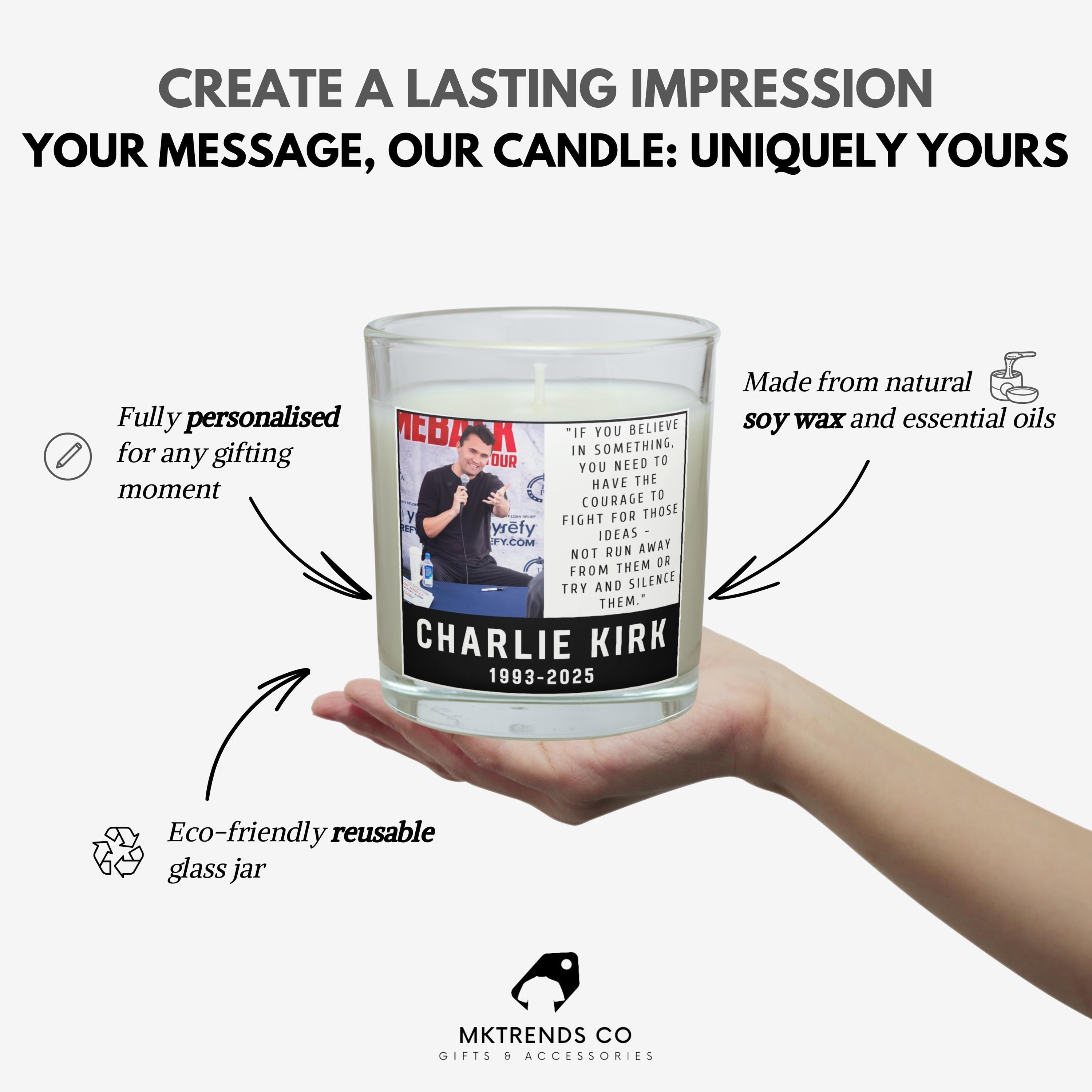Charlie Kirk Inspirational Quote Personalised Candle | Custom Message Candle | Remembering Charlie Kirk | Celebration of Life Charlie Kirk Etsy