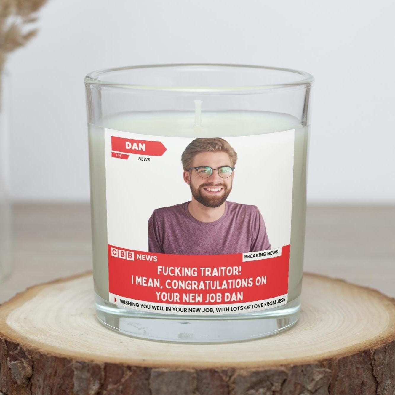 Funny New Job Candle Gift: Novelty News Photo Message New Job Gift | Personalised Leaving Gift Etsy