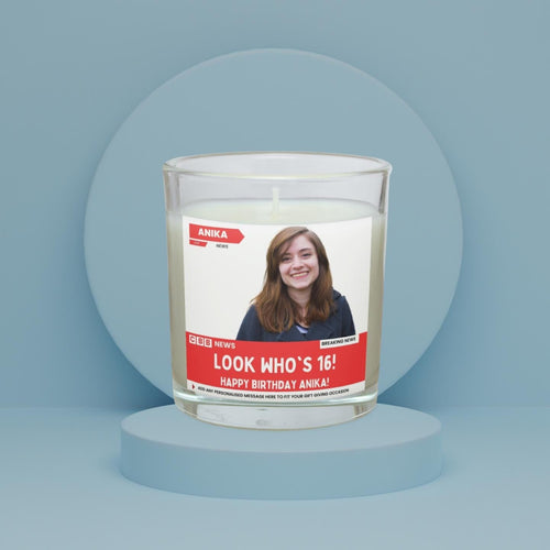 16th Birthday Photo & Message Personalised Candle | Happy 16th Custom Birthday Gift | Novelty News Style Soy Wax Candle Etsy