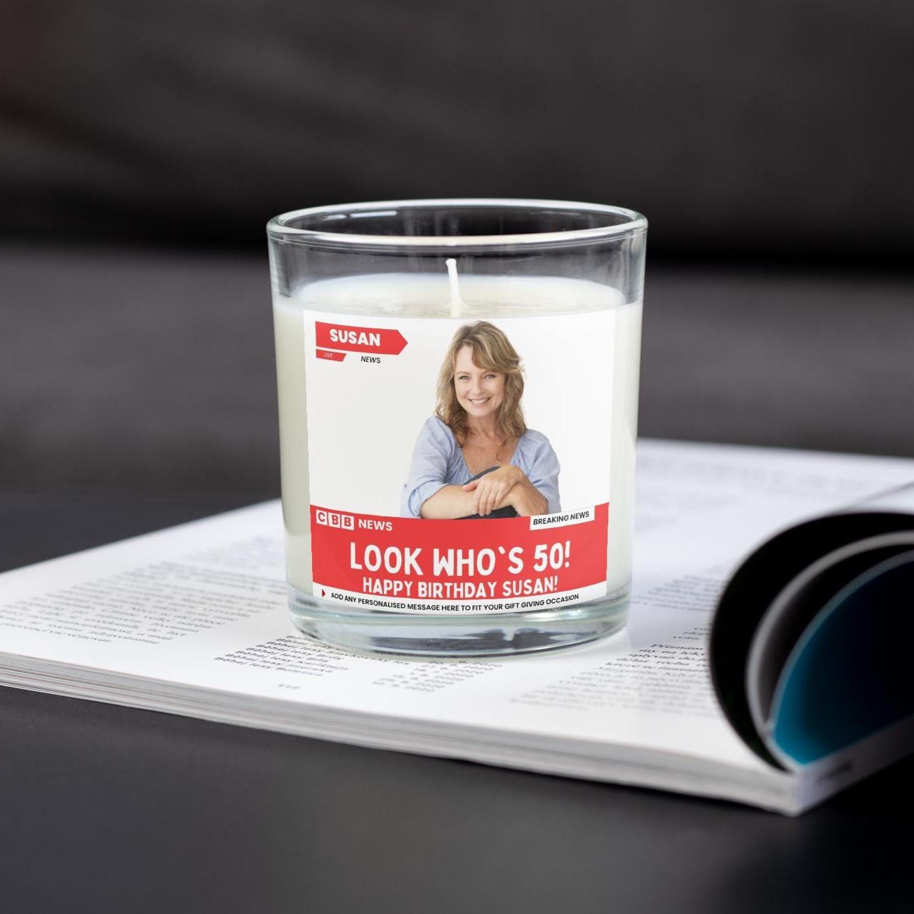 Happy 50th Birthday Personalised Soy Wax Candle | Funny News Style 50th Birthday Gift | 50thBirthday Photo & Message Candle Etsy
