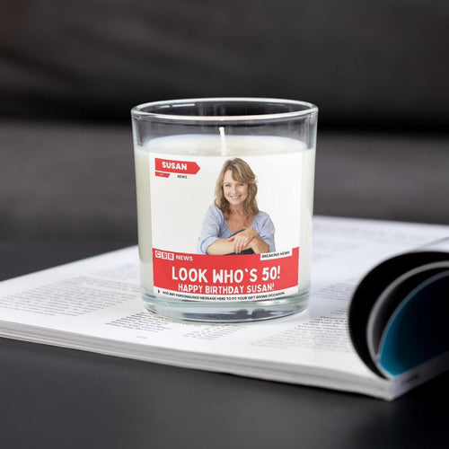 Happy 50th Birthday Personalised Soy Wax Candle | Funny News Style 50th Birthday Gift | 50thBirthday Photo & Message Candle Etsy