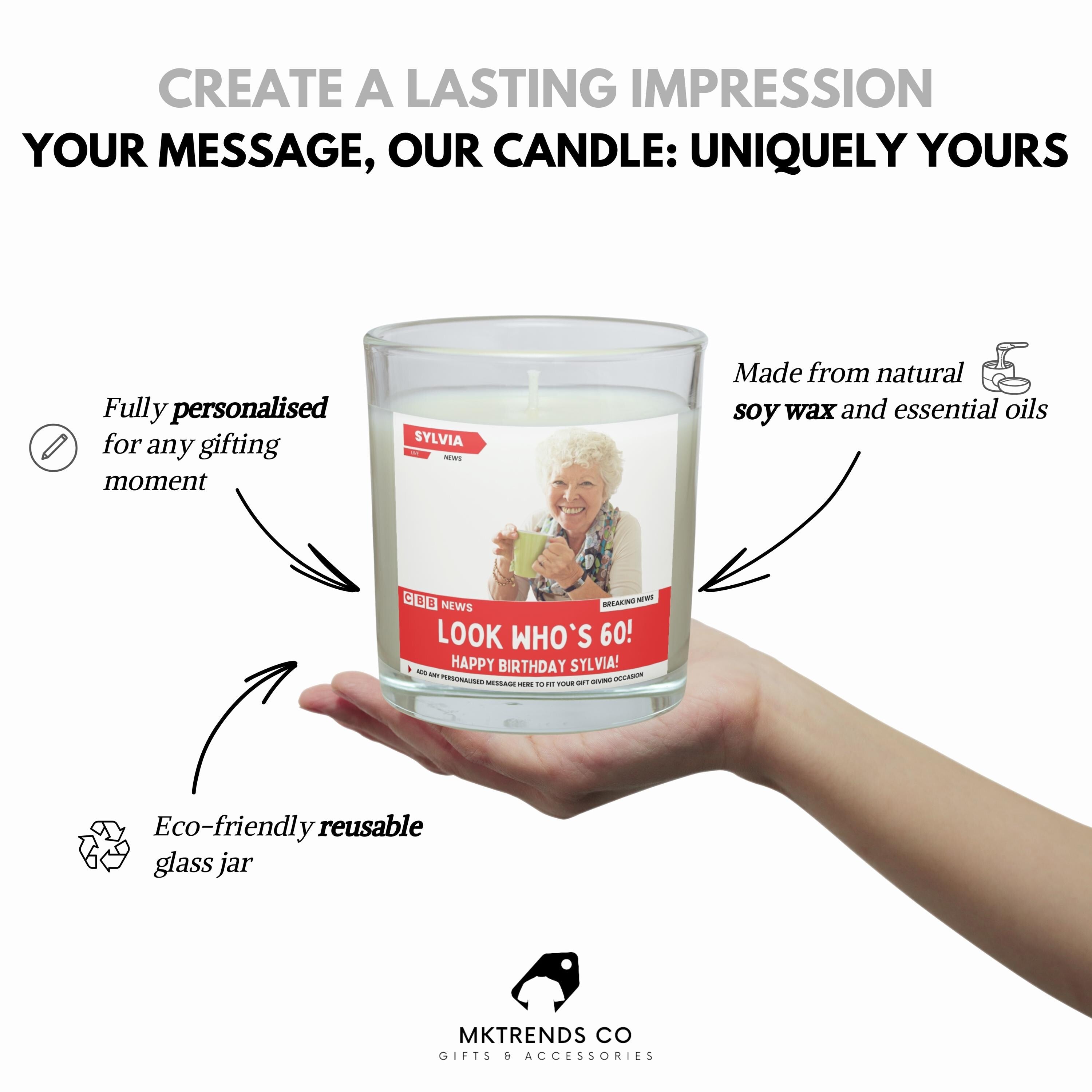Happy 60th Birthday Soy Wax Candle | Funny 60th Birthday News Style Gift | Custom Photo Message 60th Birthday Candle Etsy