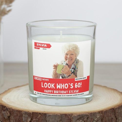 Happy 60th Birthday Soy Wax Candle | Funny 60th Birthday News Style Gift | Custom Photo Message 60th Birthday Candle Etsy