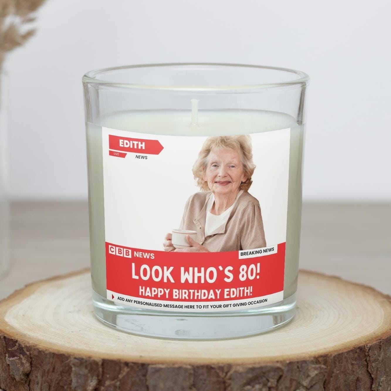 80th Birthday Personalised Soy Wax Candle | News Style Photo Message Gift | Happy 80th Birthday Candle in Glass Jar Etsy