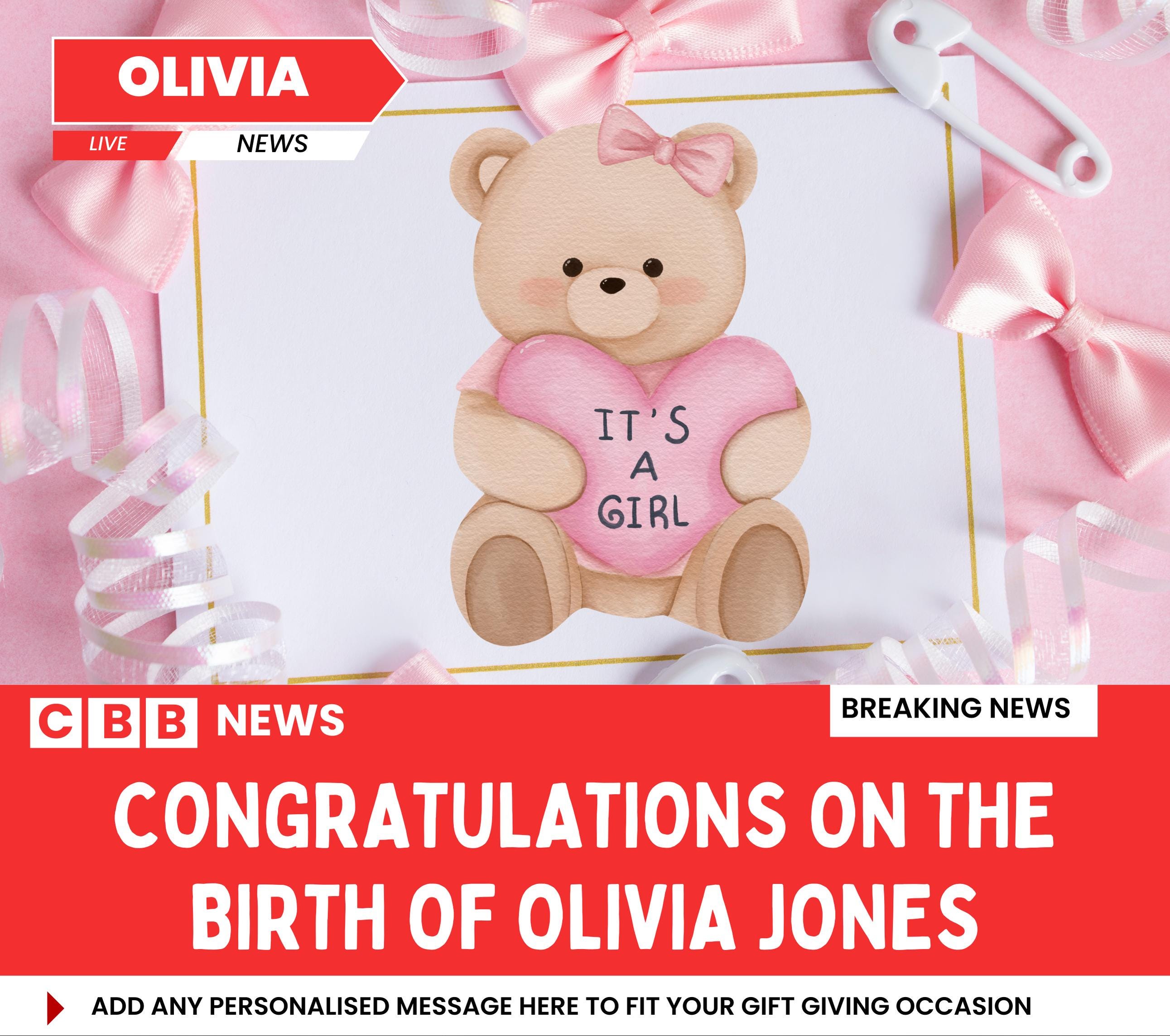 Baby Girl Arrival Photo & Message News Style Personalised Candle | Congratulations New Parents Message Photo Soy Wax Candle Gift Etsy