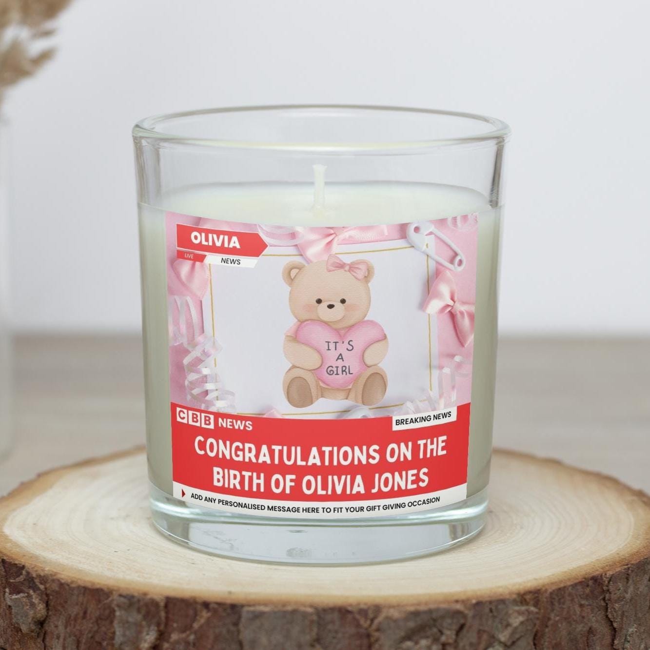 Baby Girl Arrival Photo & Message News Style Personalised Candle | Congratulations New Parents Message Photo Soy Wax Candle Gift Etsy