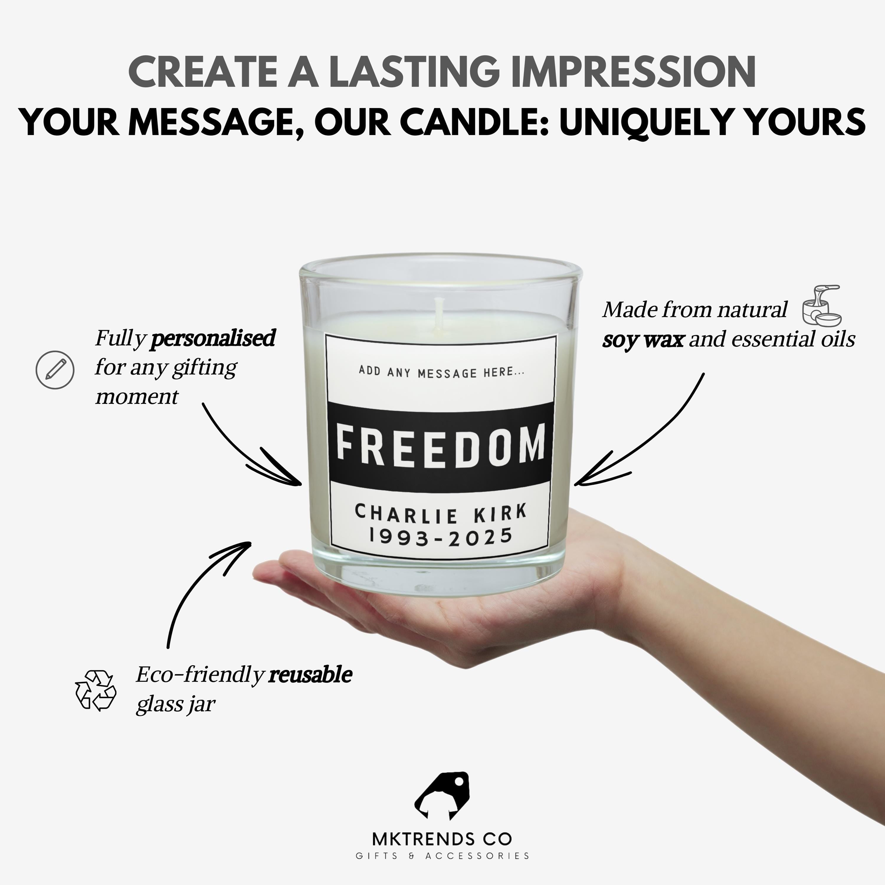 Charlie Kirk Freedom Personalised Candle | In memory of Charlie Kirk | Charlie Kirk Message Soy Wax Candle Gift | Remembering Charlie Kirk Etsy