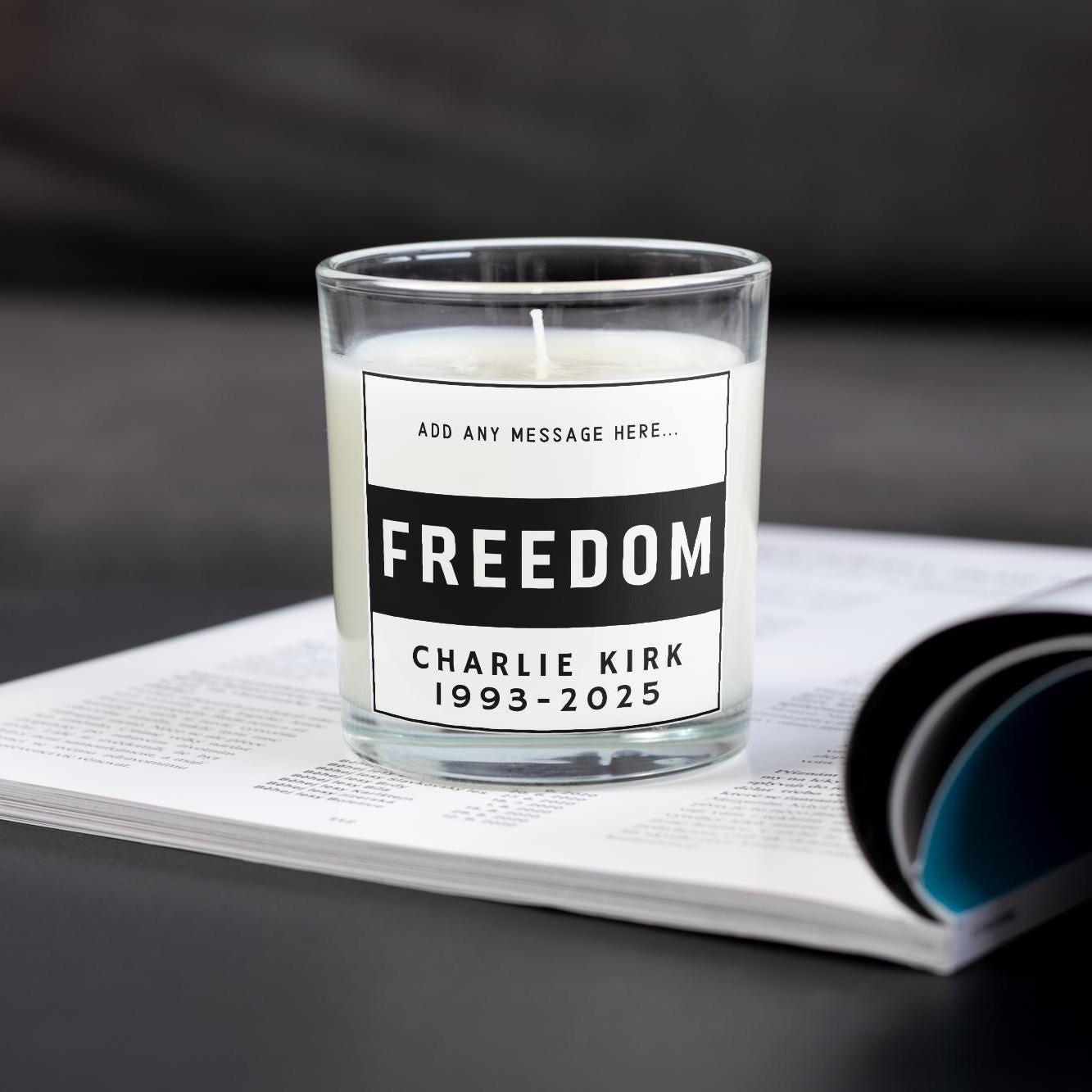 Charlie Kirk Freedom Personalised Candle | In memory of Charlie Kirk | Charlie Kirk Message Soy Wax Candle Gift | Remembering Charlie Kirk Etsy