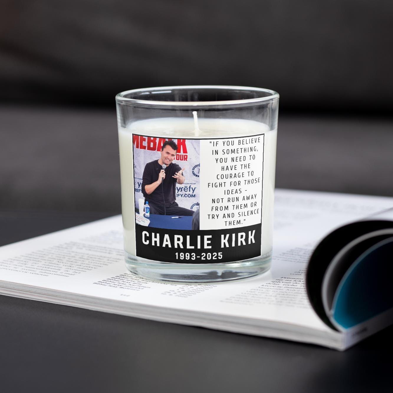 Charlie Kirk Inspirational Quote Personalised Candle | Custom Message Candle | Remembering Charlie Kirk | Celebration of Life Charlie Kirk Etsy