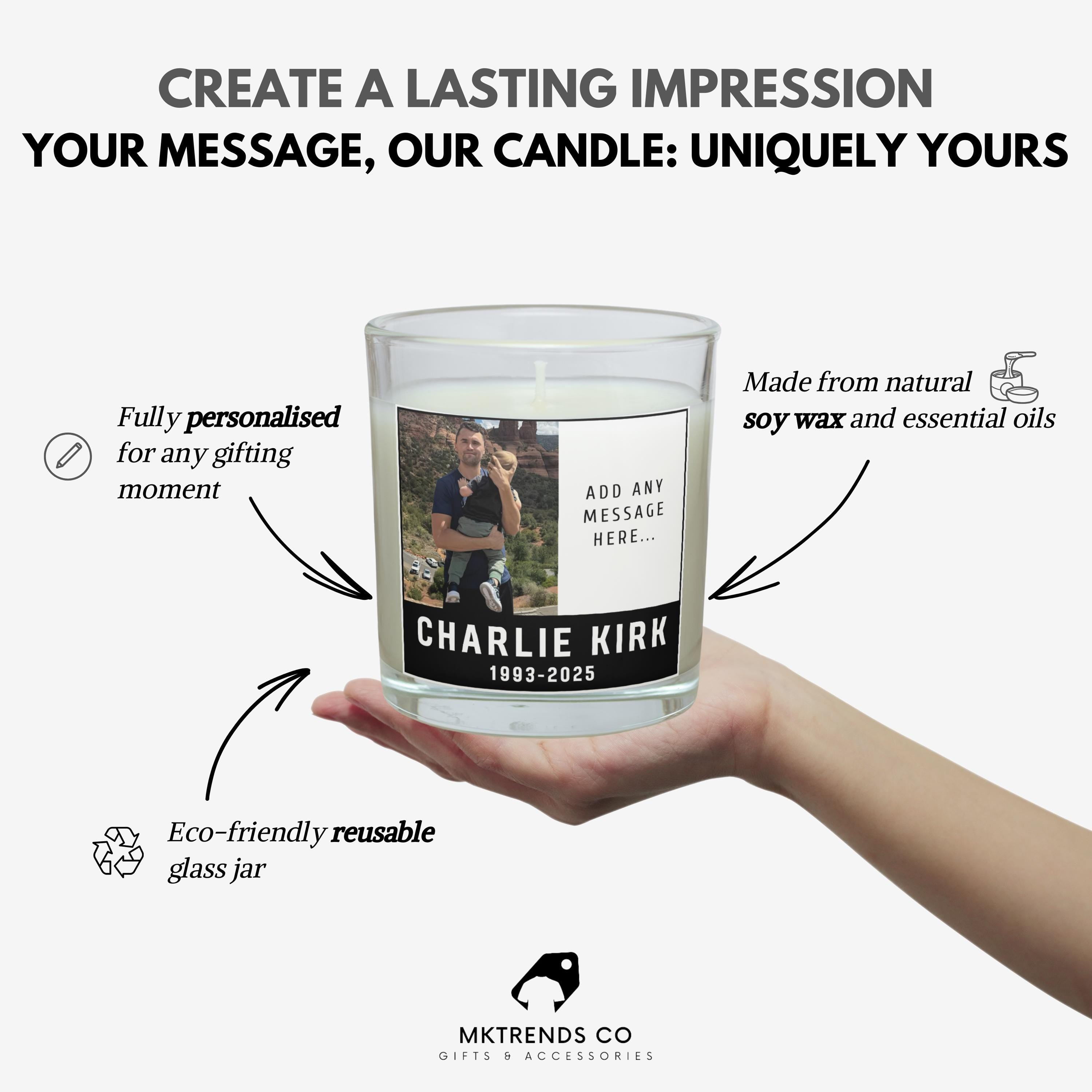 Any Message Charlie Kirk Personalised Candle | Remembering Charlie Kirk | Custom Charlie Kirk Candle Gift | Personalised Photo Tribute Gift Etsy