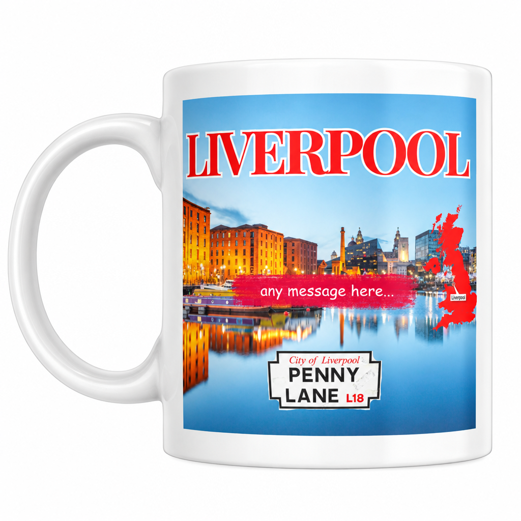 Personalised Liverpool mug centred on a square white background