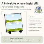 Personalised three photo search bar collage photo slate - size, material and personalisation details with photo placeholders