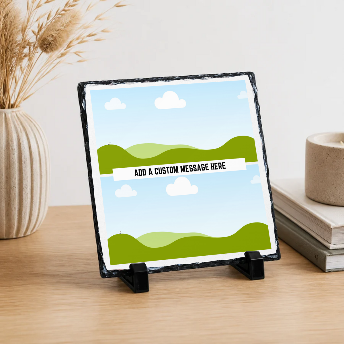 Personalised two photo message banner photo slate - lifestyle placement with photo placeholders
