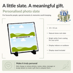 Personalised two photo message banner photo slate - size, material and personalisation details with photo placeholders