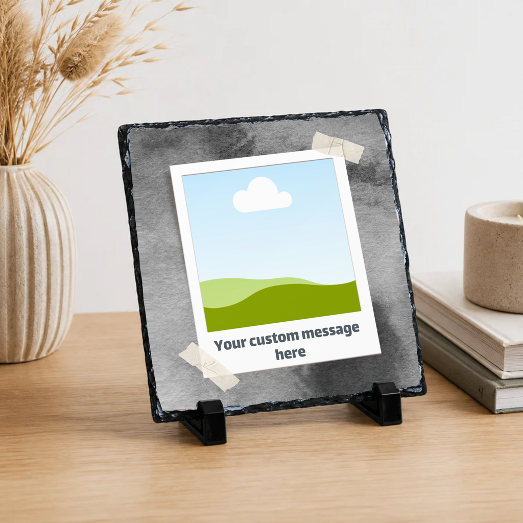 Personalised charcoal taped snapshot photo slate - lifestyle placement with photo placeholders