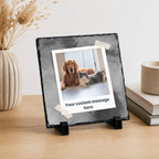 Personalised charcoal taped snapshot photo slate - lifestyle display with example photo
