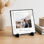 Personalised delicate botanical frame photo slate - lifestyle display with example photo