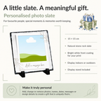 Personalised delicate botanical frame photo slate - size, material and personalisation details with photo placeholders